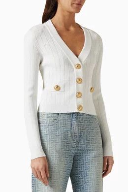 Balmain o1w1db10624 Cardigan in White Size M / US 6-8 / IT 42-44 - 1 Thumbnail