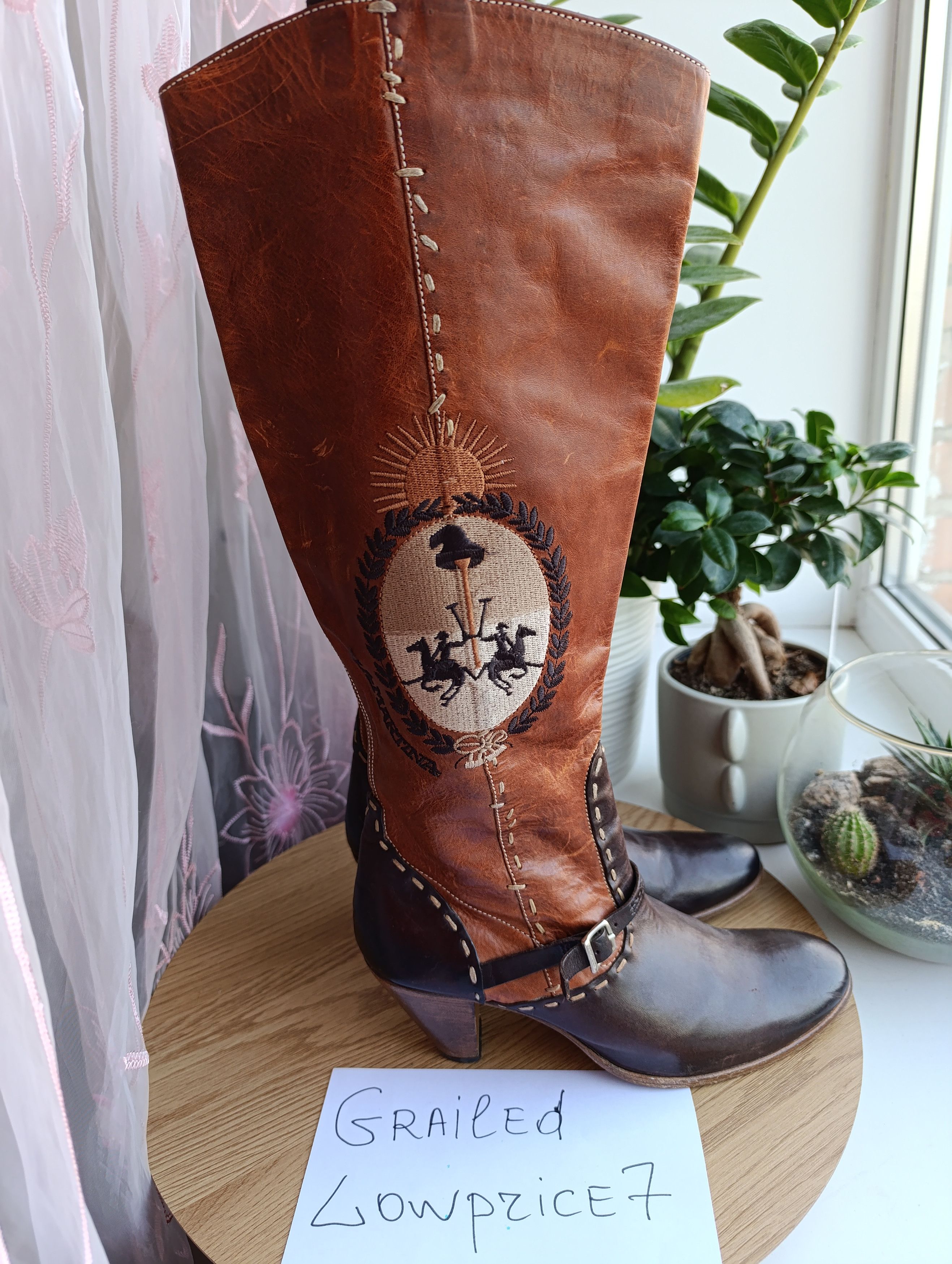 La Martina LA MARTINA BROWN LEATHER KNER HIGHT HEELED ZIP BOOTS Size US 8 / IT 38 - 3 Thumbnail