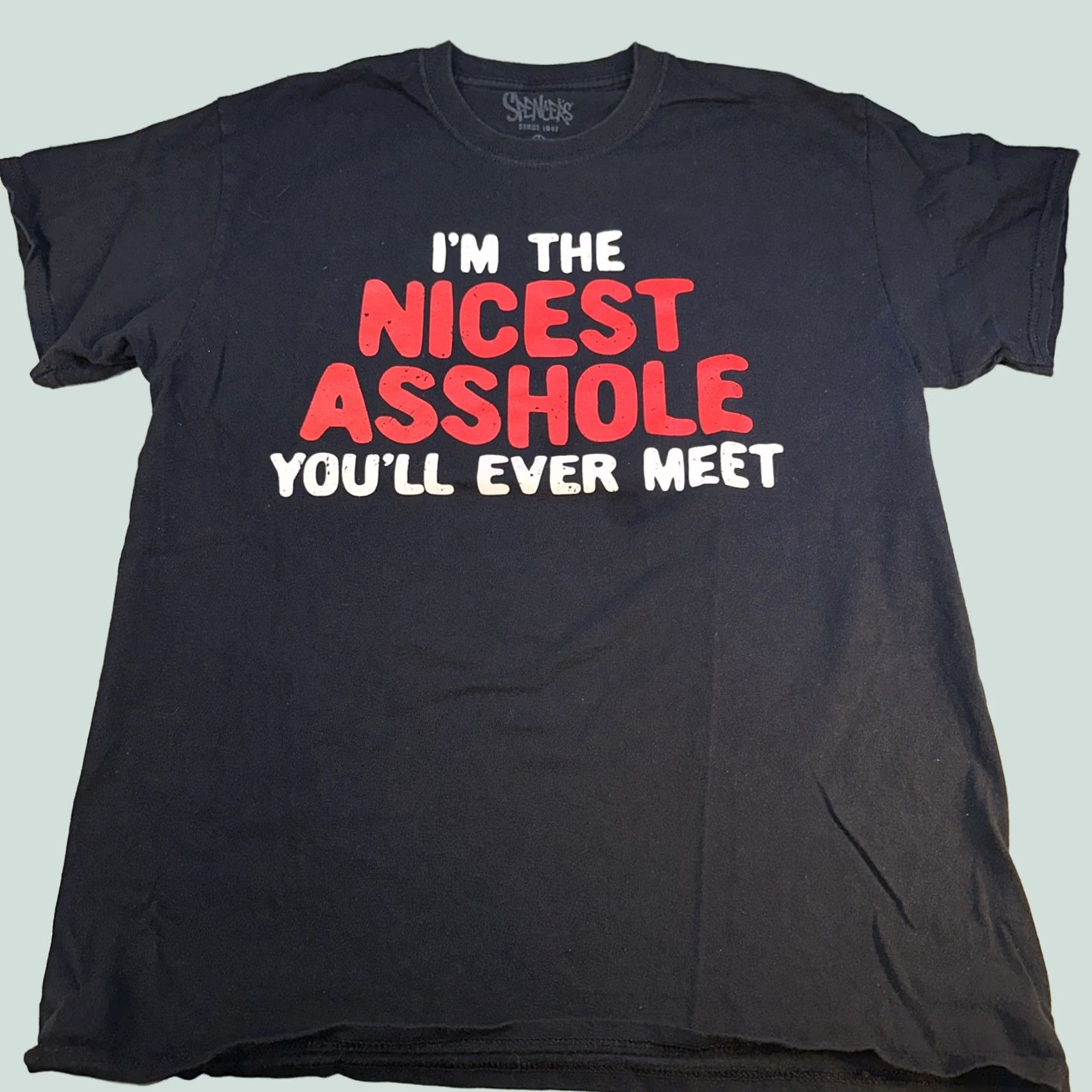 Vintage Shenaniganz Graphic Tee Mens Medium Black Nicest A**hole Humor Shirt M & M Size US M / EU 48-50 / 2 - 1 Thumbnail