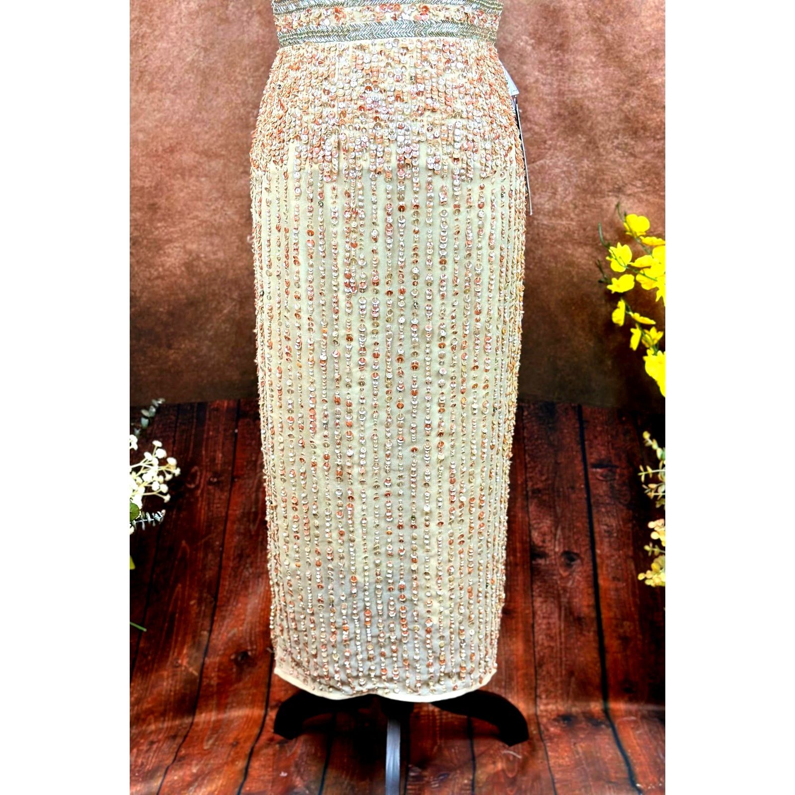 Other Mac Duggal Sleeveless High Neck Beaded Midi Dress Nude 4 Size S / US 4 / IT 40 - 9 Thumbnail