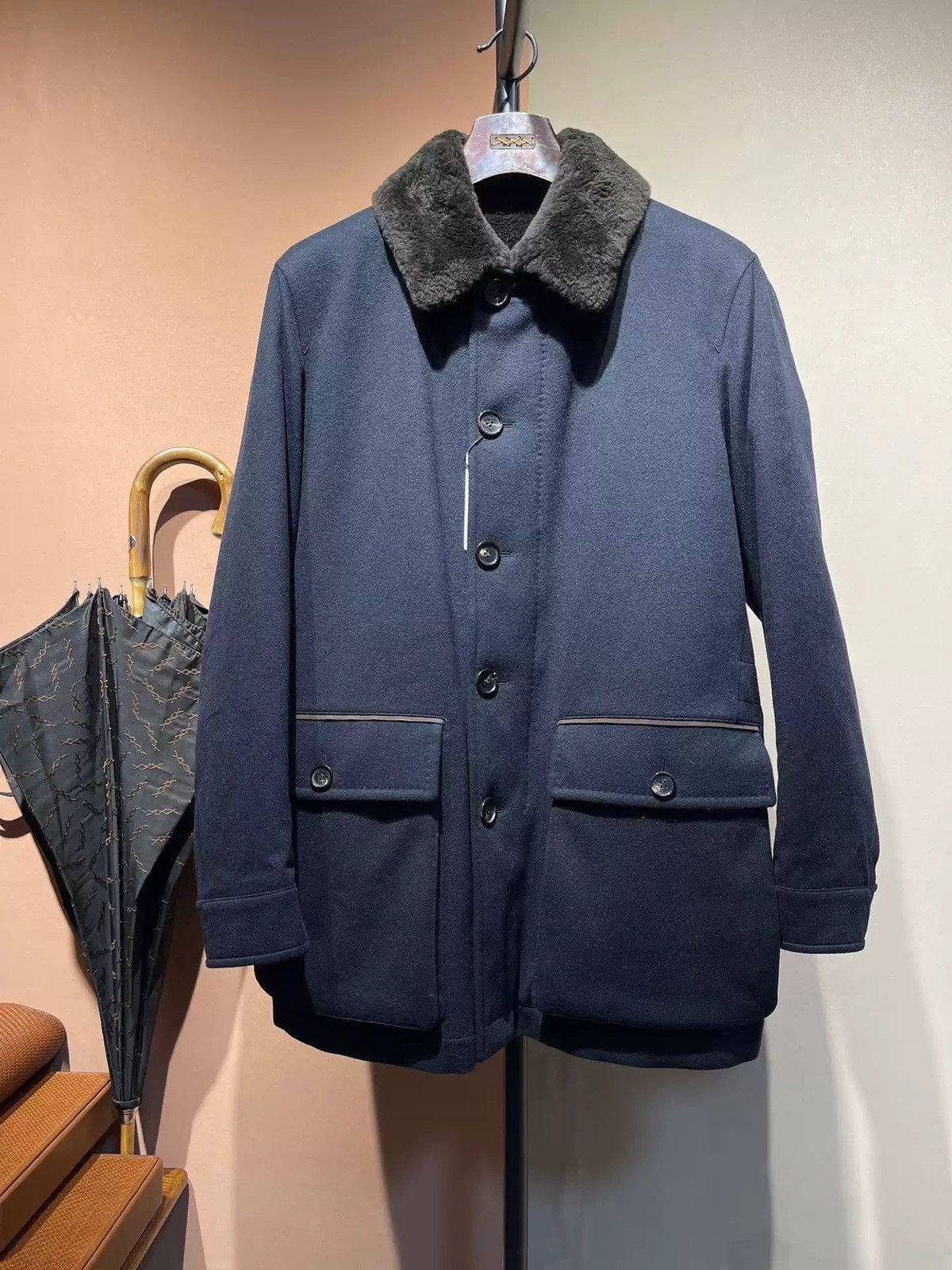 image of Ermenegildo Zegna Cashmere Elements Field Jacket in Navy, Men's (Size Medium)