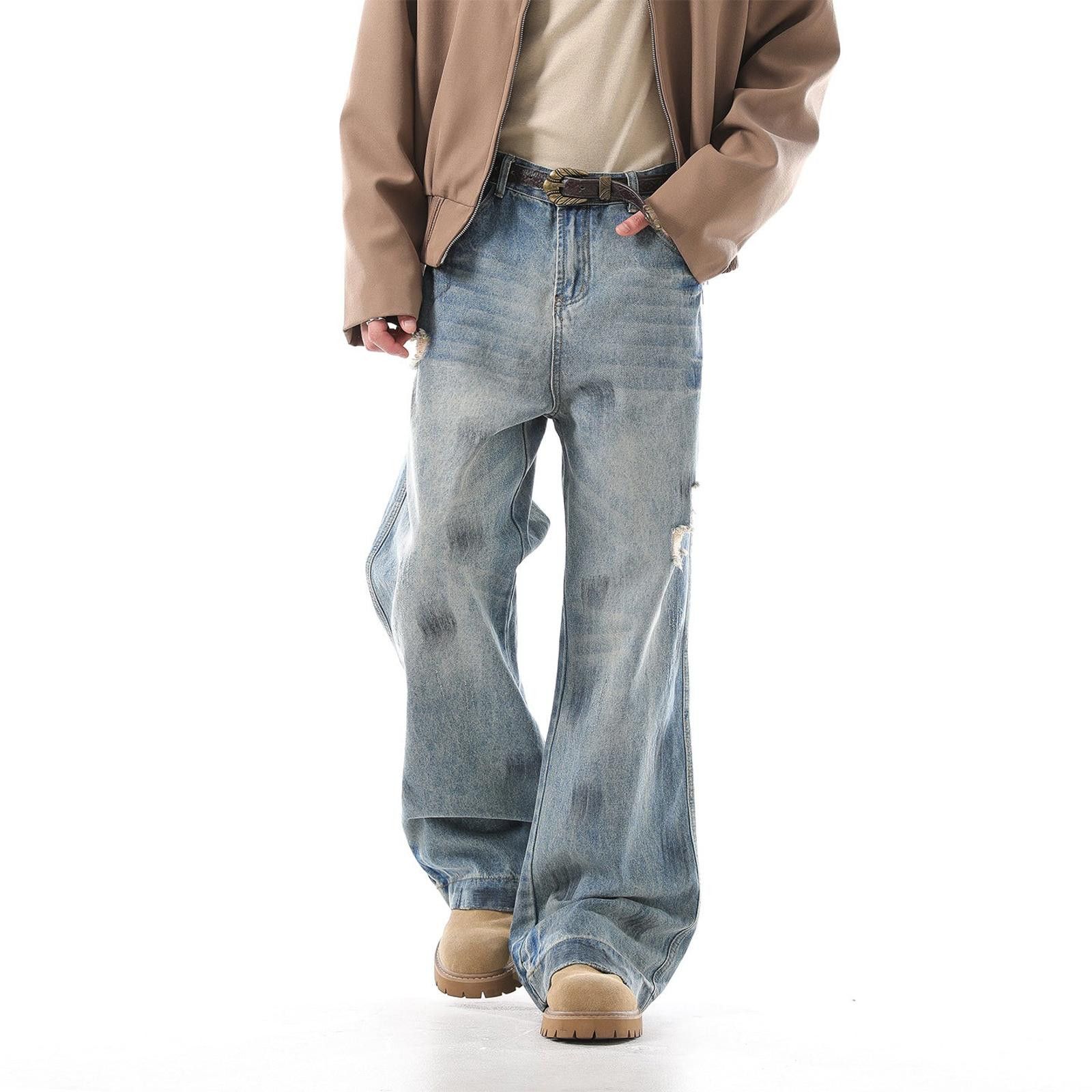 Vintage Light Blue Distressed Wide Leg Jeans, Baggy Denim Pants Size US 32 / EU 48 - 1 Thumbnail