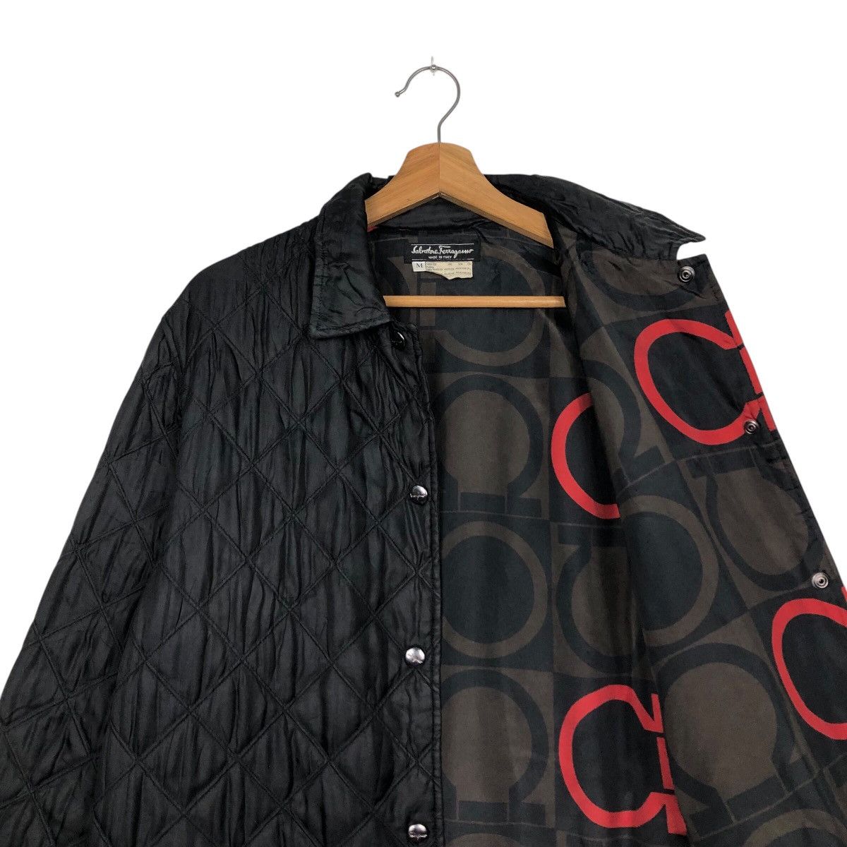 Vintage 📌Vintage Silk Jacket Button Quilted Salvatore Ferragamo Size US M / EU 48-50 / 2 - 13 Thumbnail