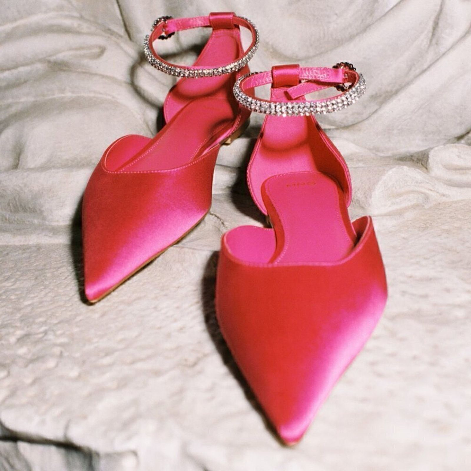 Mango MANGO Satin Rhinestone Pointed Toe Flats Barbiecore Shoes Size US 9 / IT 39 - 15 Thumbnail