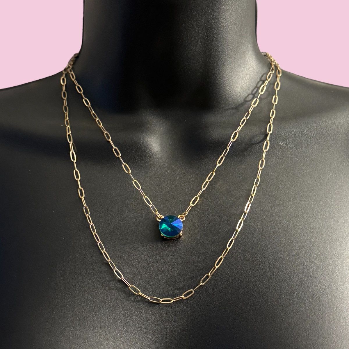 Other Gold tone layered iridescent gemstone blue pendant necklace Size ONE SIZE - 1 Thumbnail