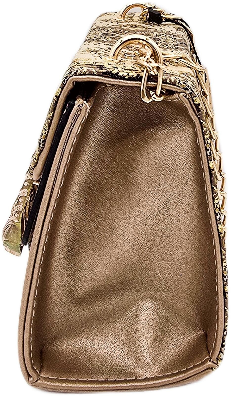 Unknown London Elegant Beige and Gold Patterned Chain Shoulder Bag Size ONE SIZE - 3 Thumbnail