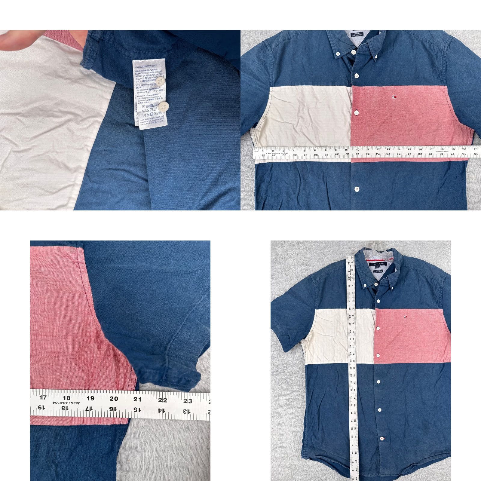 Tommy Hilfiger VINTAGE Tommy Hilfiger Men's Shirt XL Blue Cotton Chambray Short Sleeve Button-Up Casual 90s Boys Size US XL / EU 56 / 4 - 8 Thumbnail