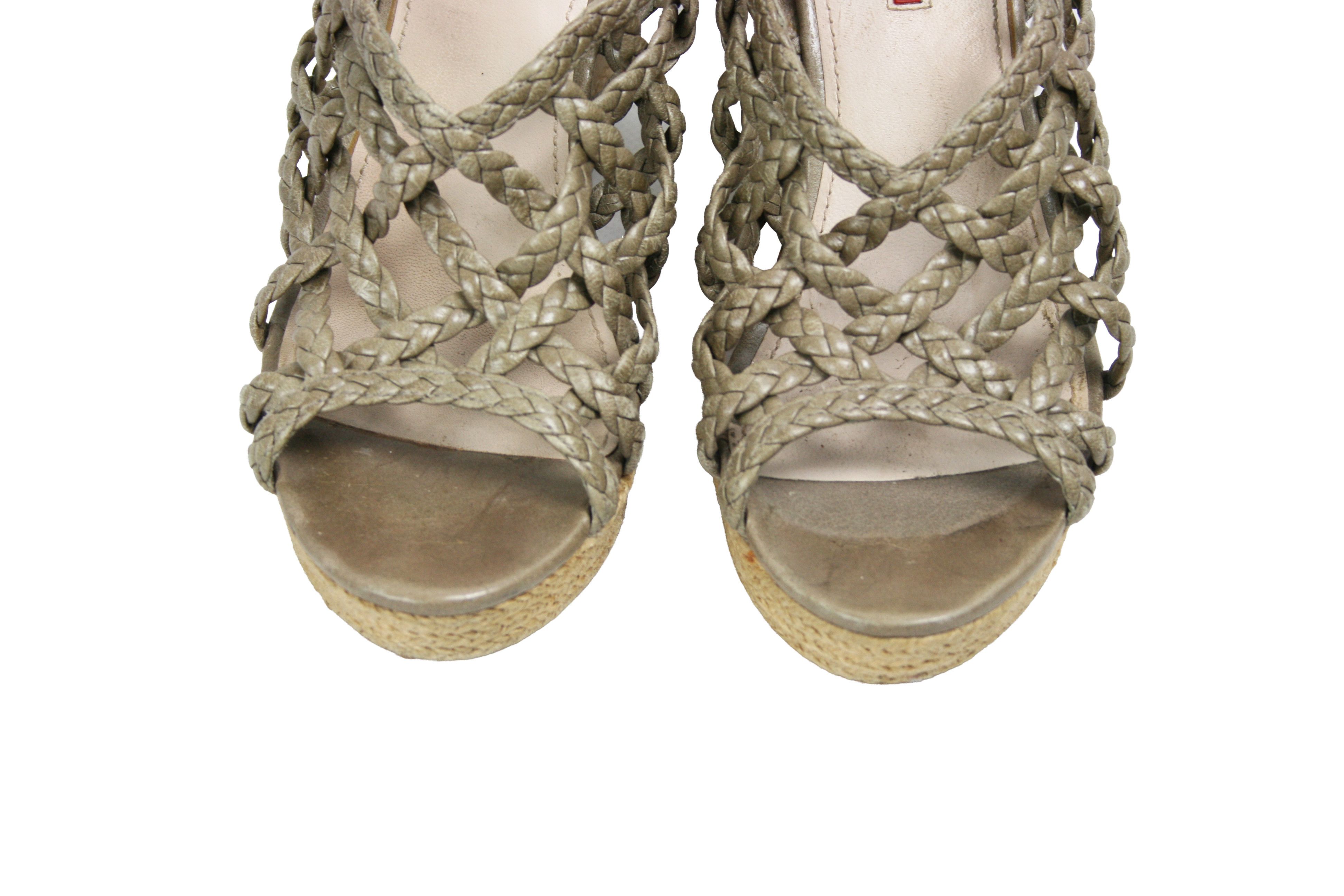 Prada Y2K Wedge Woven Leather Cork Espadrille Sandals Size US 6 / IT 36 - 5 Thumbnail