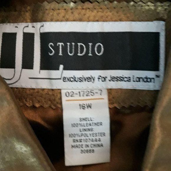 Vintage Vtg 80's Metallic Gold Genuine Leather Moto Jacket Sz 16W Pe Size XXL / US 16-18 / IT 52-54 - 2 Thumbnail