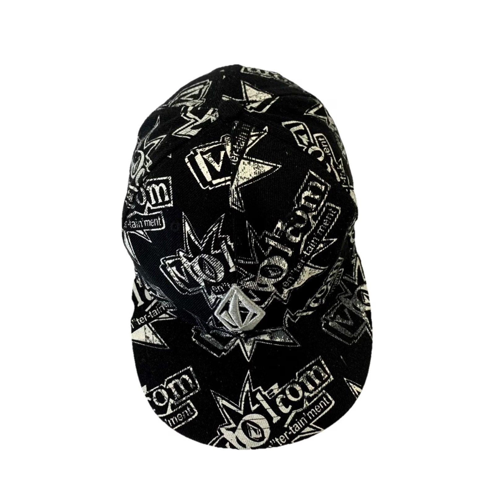 Volcom VINTAGE Volcom Fitted Hat Black White All Over Print Logo Y2K Streetwear Skate Cap Size 7 Mens Size ONE SIZE - 5 Thumbnail