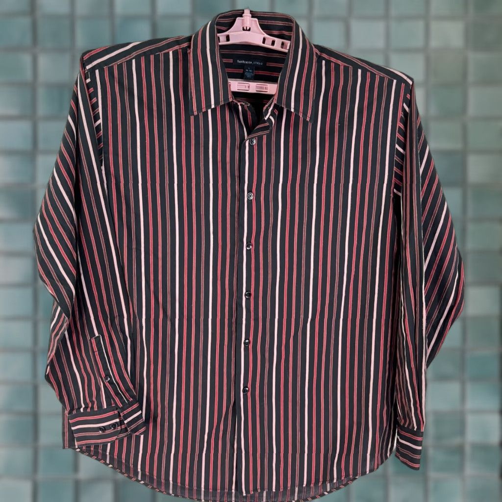 Van Heusen Van Heusen Studio Striped Casual Button Up Shirt Mens Size L 16/16.5 Black Red Size US L / EU 52-54 / 3 - 1 Thumbnail
