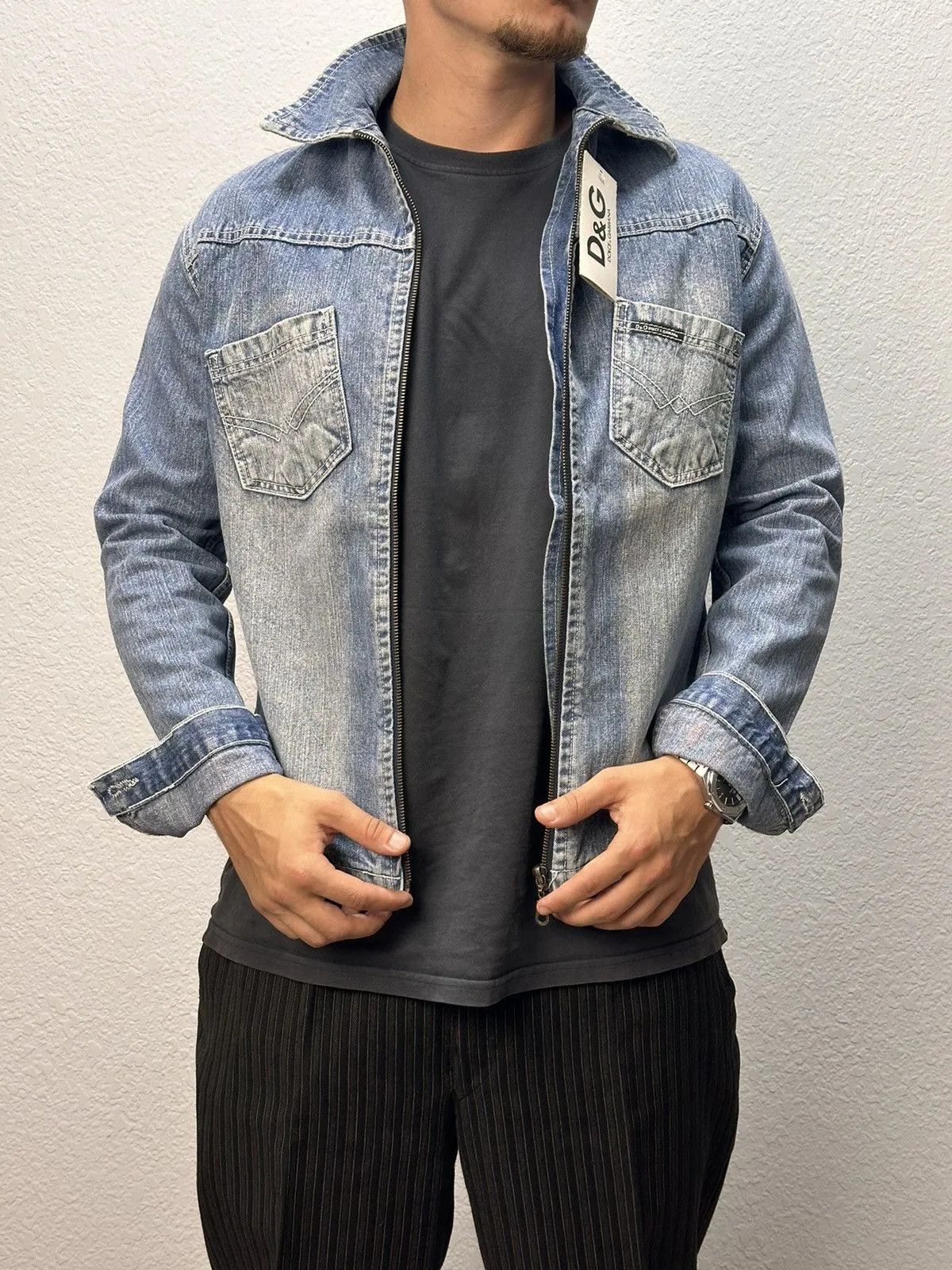 Vintage Vintage Dolce Gabbana Denim Jacket Leather Diesel style Punk Size US S / EU 44-46 / 1 - 2 Thumbnail