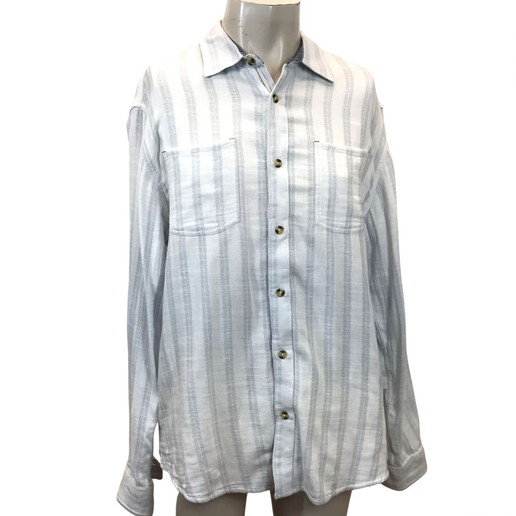 Carbon2Cobalt CARBON 2 COBALT MEN LARGE BLUE STRIPE LONG SLEEVE BUTTON-UP COTTON SHIRT Size US L / EU 52-54 / 3 - 2 Thumbnail