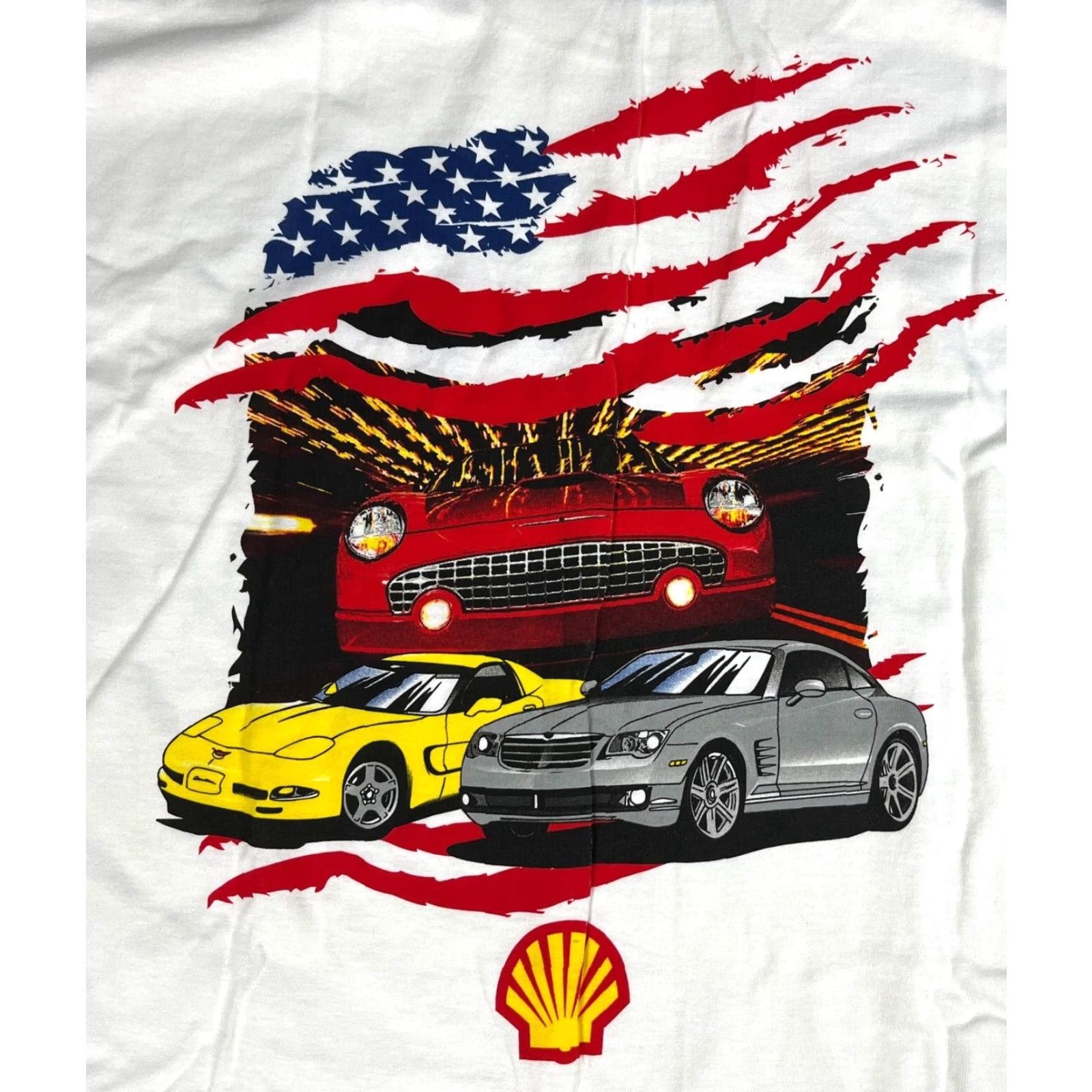 Gildan VINTAGE NOS Born in the USA Shell American Automotive T-Shirt XL Mens White Gildan Heavy Cotton 90s Size US XL / EU 56 / 4 - 3 Thumbnail