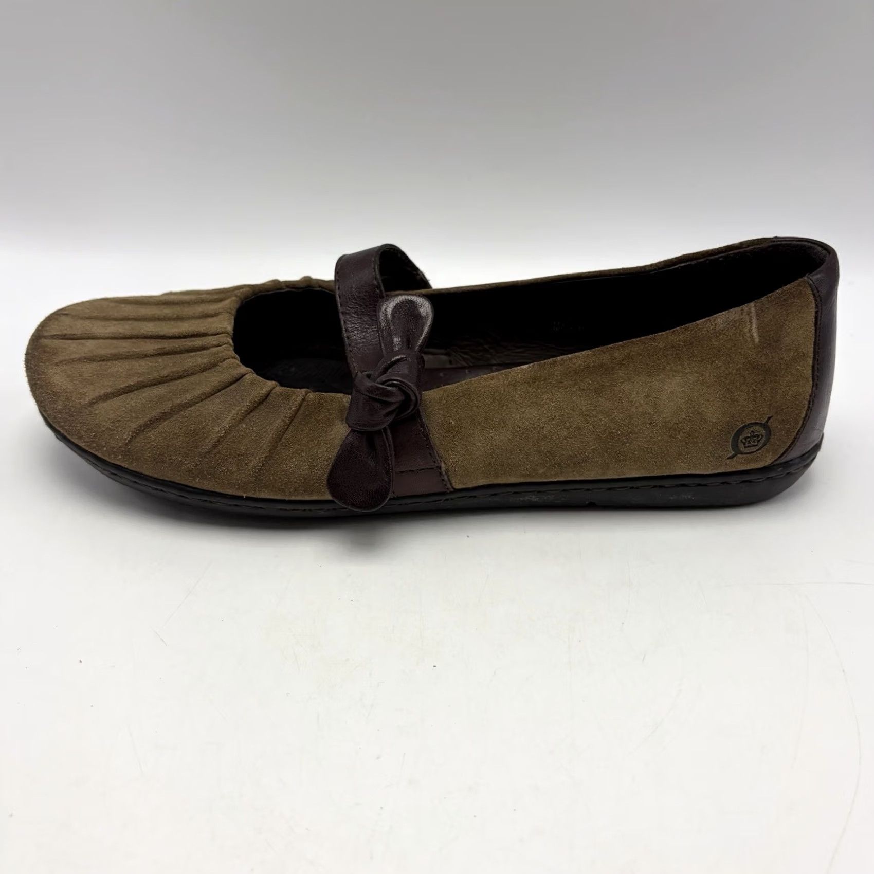 Born Born Womens 9 Brown Leather Mary Jane Flats Ruched Bow Strap Slip On Loafer Size US 7 / IT 37 - 5 Thumbnail