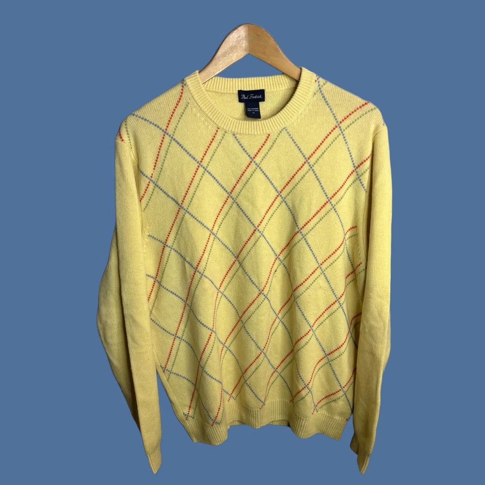 Vintage Paul Fredrick Sweater Mens Medium Yellow Cashmere Argyle Diamond Crewneck Knit Size US M / EU 48-50 / 2 - 1 Thumbnail