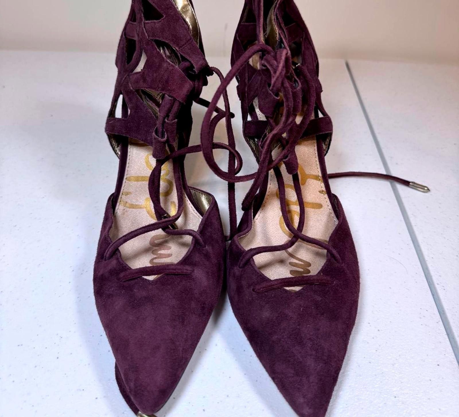 Designer Elegant Purple Suede High Heels with Lace-Up Design Size US 10 / IT 40 - 1 Thumbnail