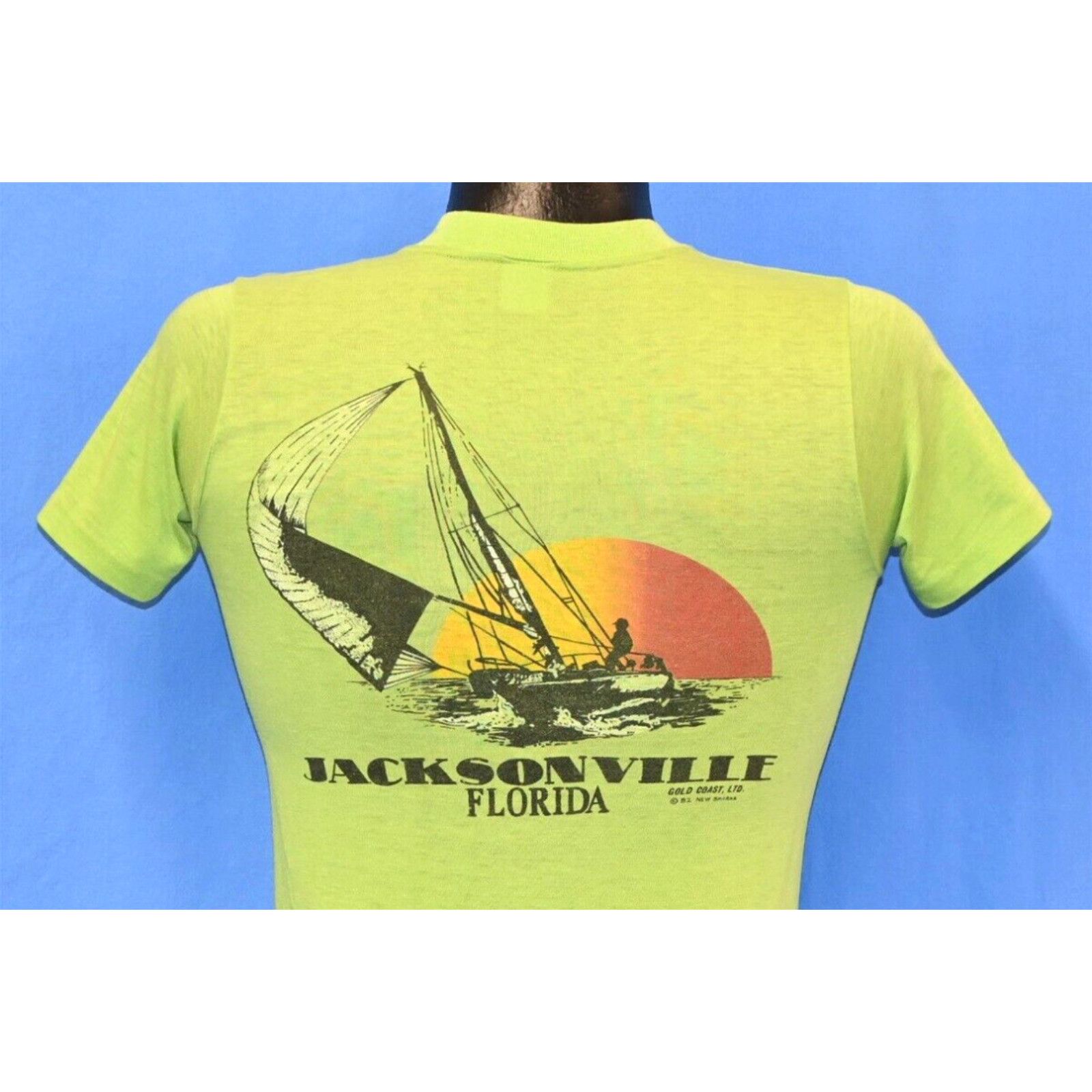 image of Vintage 80's Jacksonville Fl Ship Oar Shore Sos Sail Boat Yacht Sunset T-Shirt Xs in White, Men's