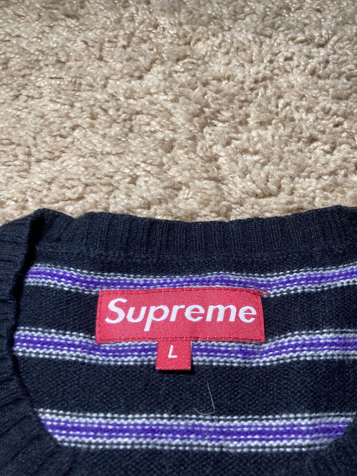 Supreme 2004 Supreme Striped Black Purple Large Vintage OG 2000s 90s Size US L / EU 52-54 / 3 - 3 Thumbnail