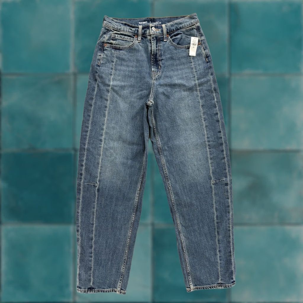 Old Navy Old Navy Womens 4 Tall Blue Relaxed Stretch Barrel Leg Jeans High Rise Denim NWT Size 27" / US 4 / IT 40 - 1 Thumbnail