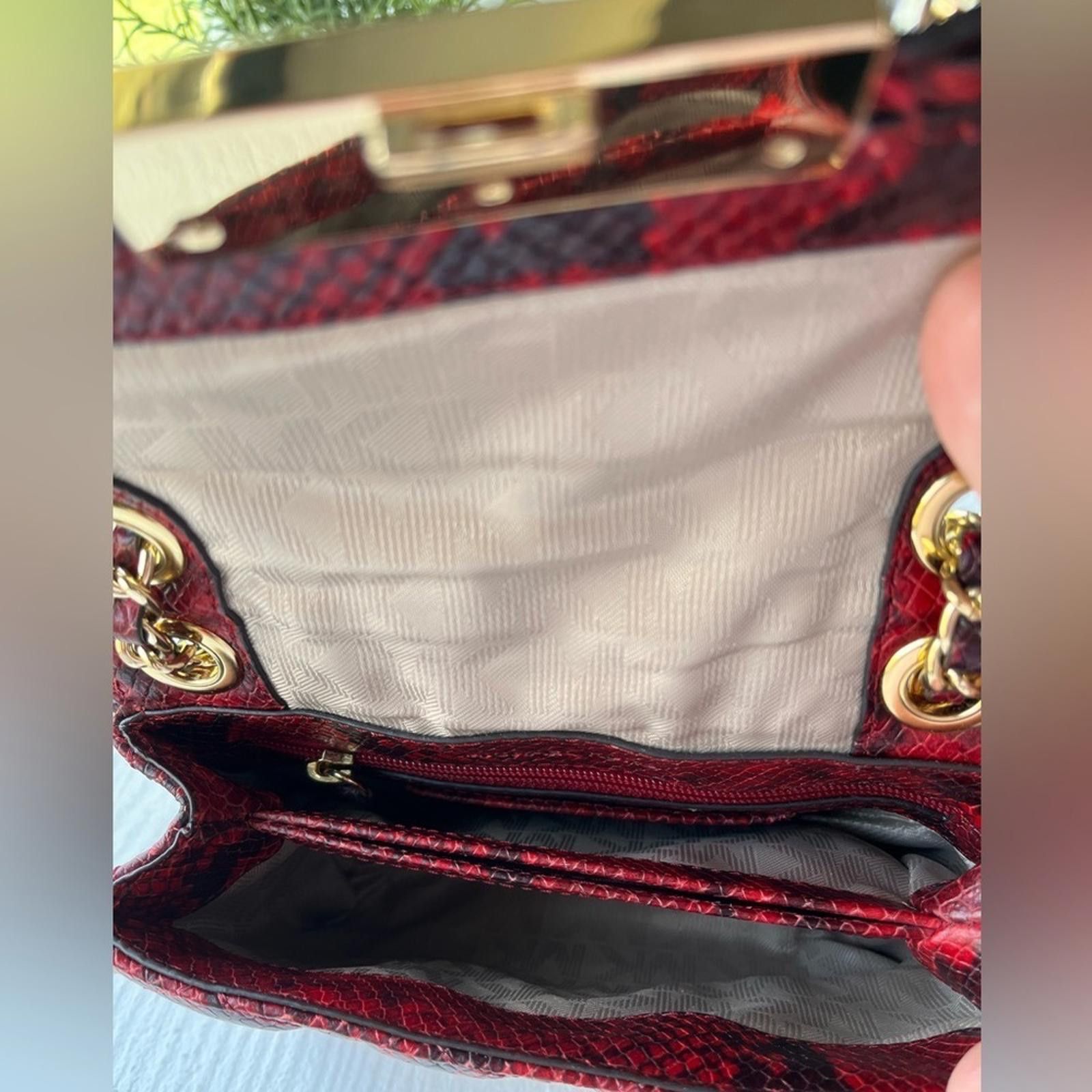 Michael Kors Michael Kors Red Carine Snake Print /Gold Chain Shoulder Bag Size ONE SIZE - 5 Thumbnail