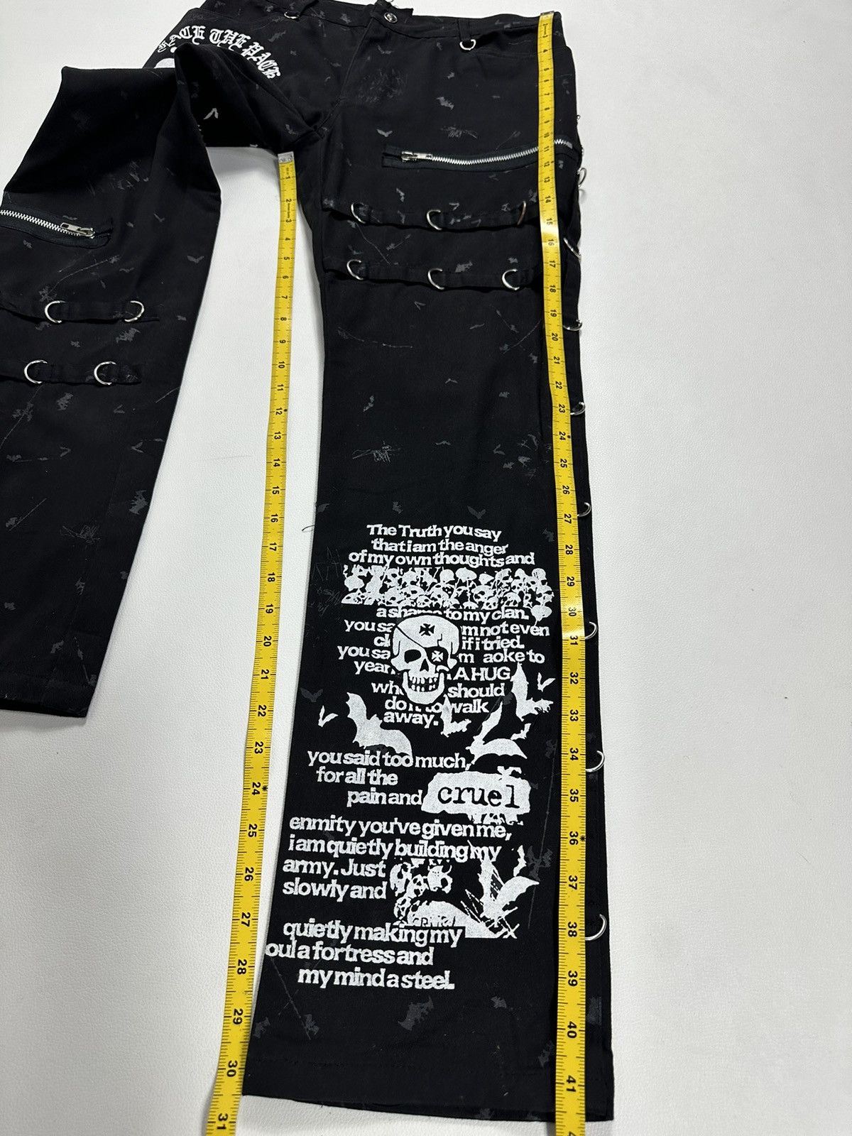 Other Punk Rock Bondge Skull Skeleton Poem Style Pants Size US 31 - 14 Thumbnail