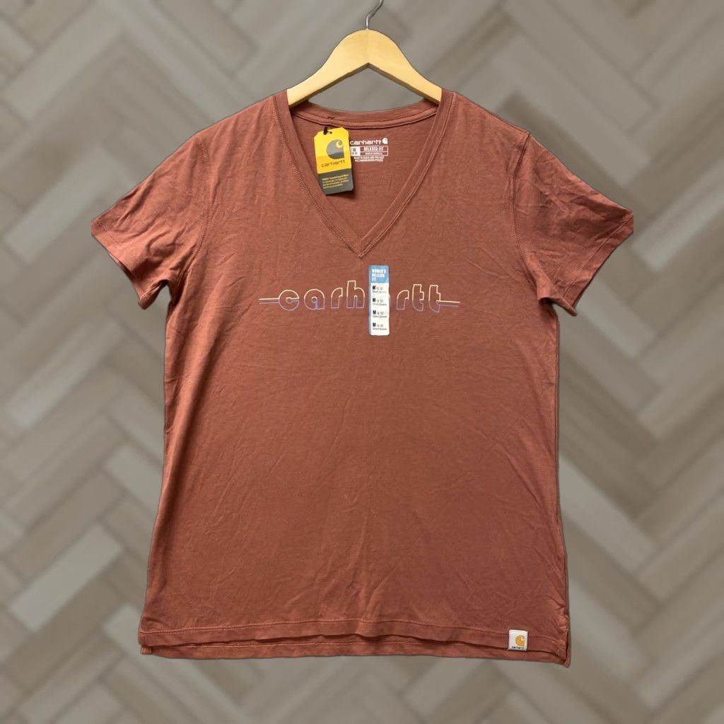 Carhartt VINTAGE Carhartt Women's T-Shirt Short Sleeve Graphic Tee Lightweigt Moss Red Medium Size 32" / US 10 / IT 46 - 1 Thumbnail