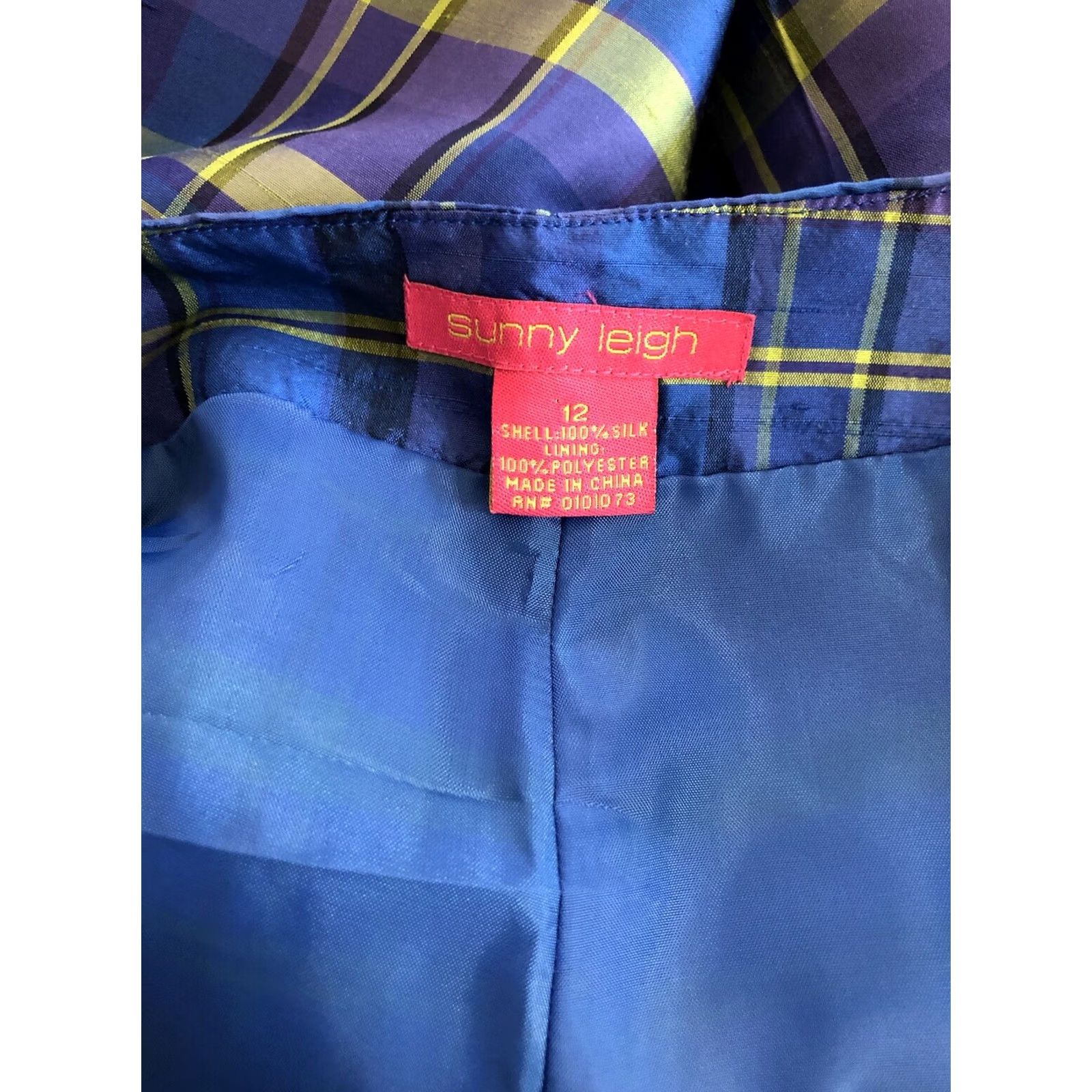 Vintage Sunny Leigh Pants Womens 12 Blue Silk Cropped Plaid Tapered Preppy Academia Size 34" / US 12 / IT 48 - 3 Thumbnail