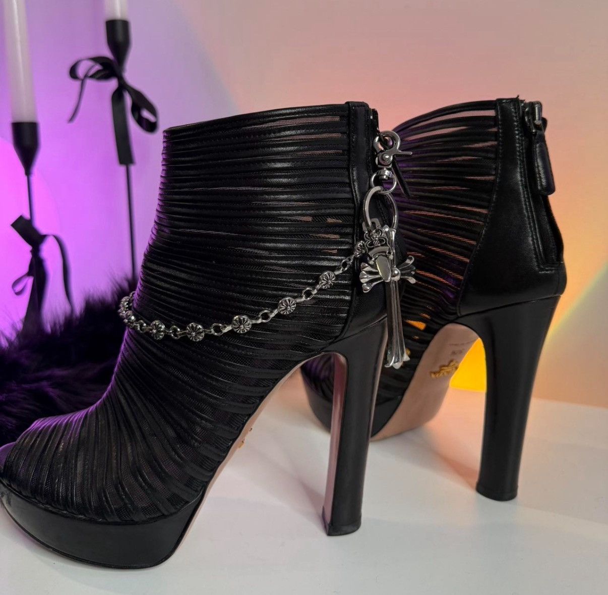 Prada Black Strappy High Heel Booties – Size 36.5 (US 6.5)