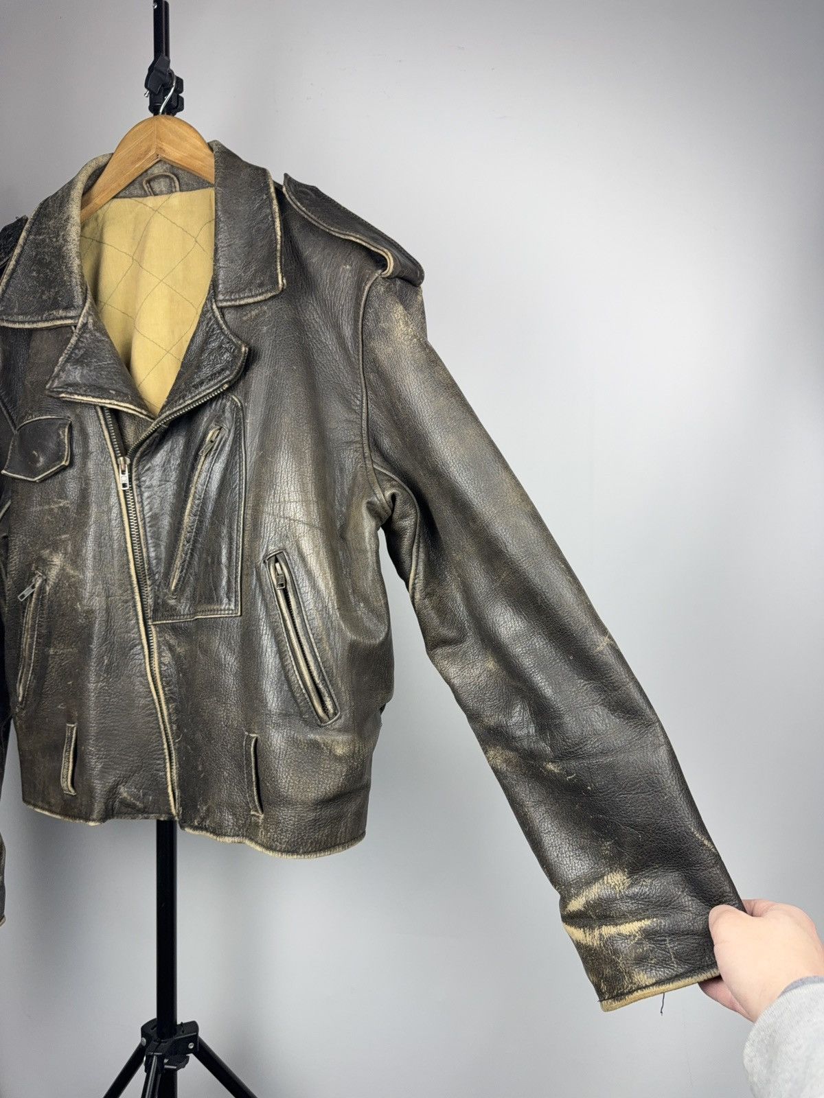 Genuine Leather Retro 80s Leonardo Distressed Leather Punk Biker Moto Jacket Size US M / EU 48-50 / 2 - 6 Thumbnail