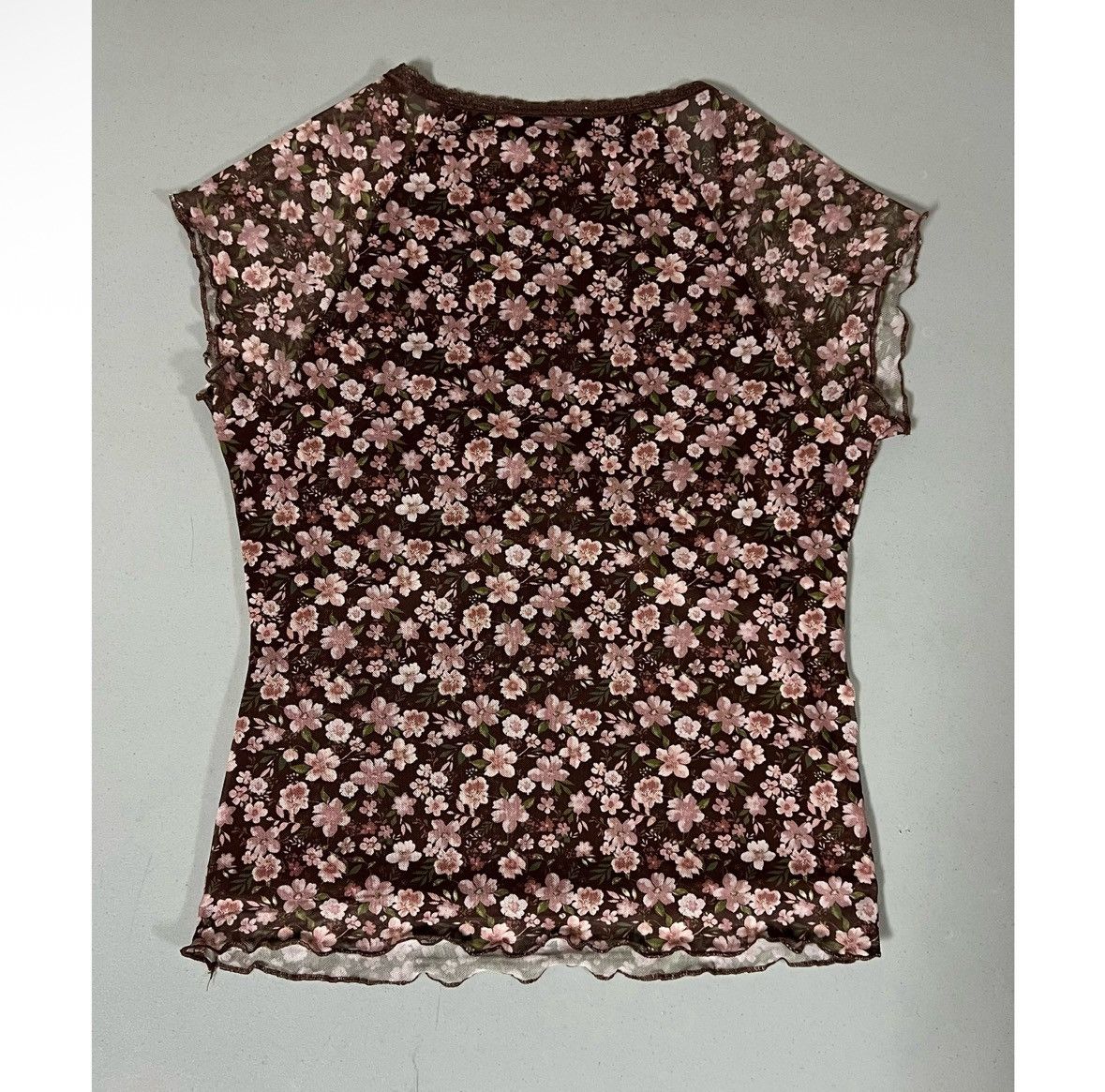 Vintage Brown Pink Floral Lace Bow Tee T-Shirt Top Blouse Size M 🌸✨ Size M / US 6-8 / IT 42-44 - 4 Thumbnail
