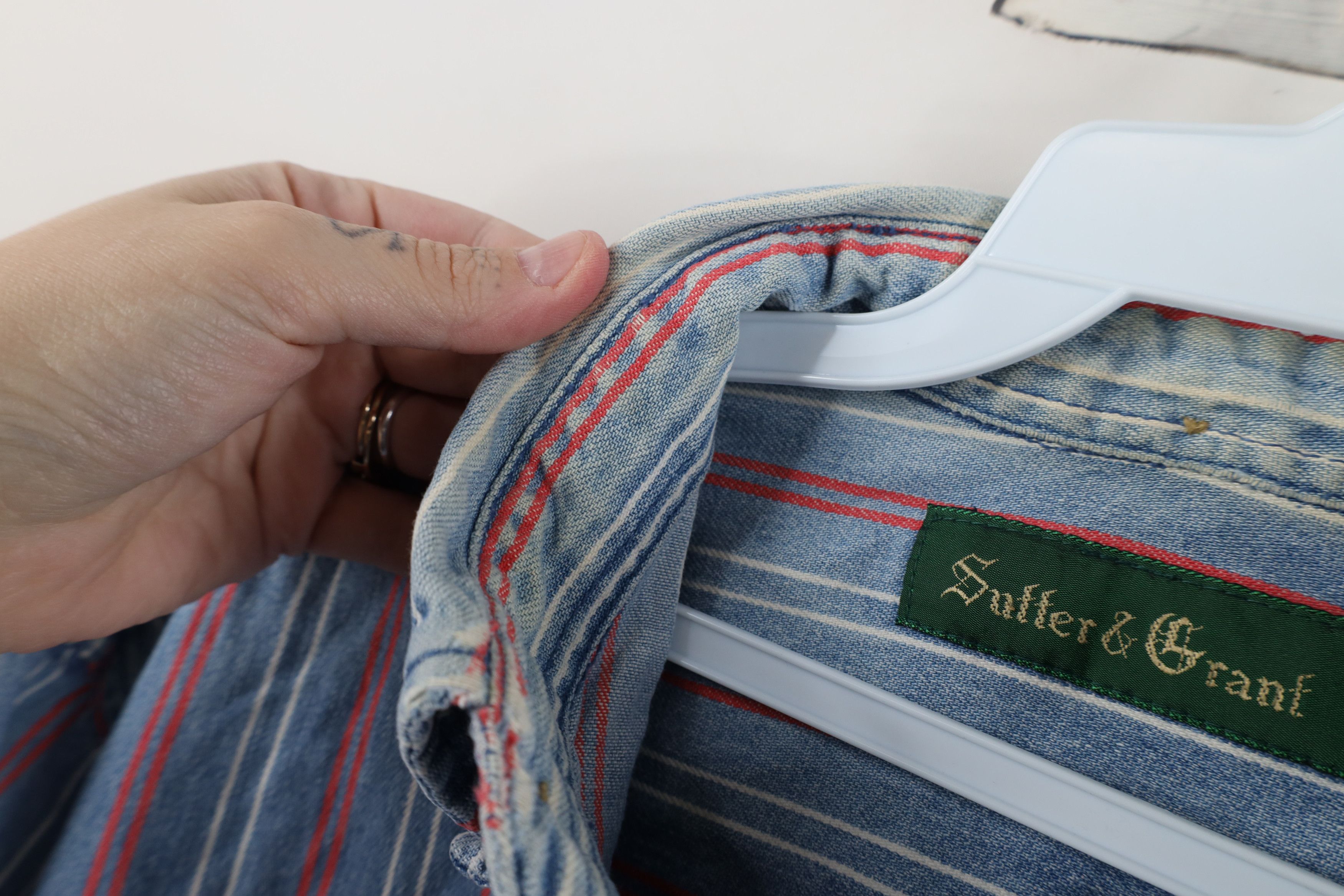 Vintage Vintage 90s Streetwear Striped Denim Jean Button Down Shirt Size US L / EU 52-54 / 3 - 8 Thumbnail