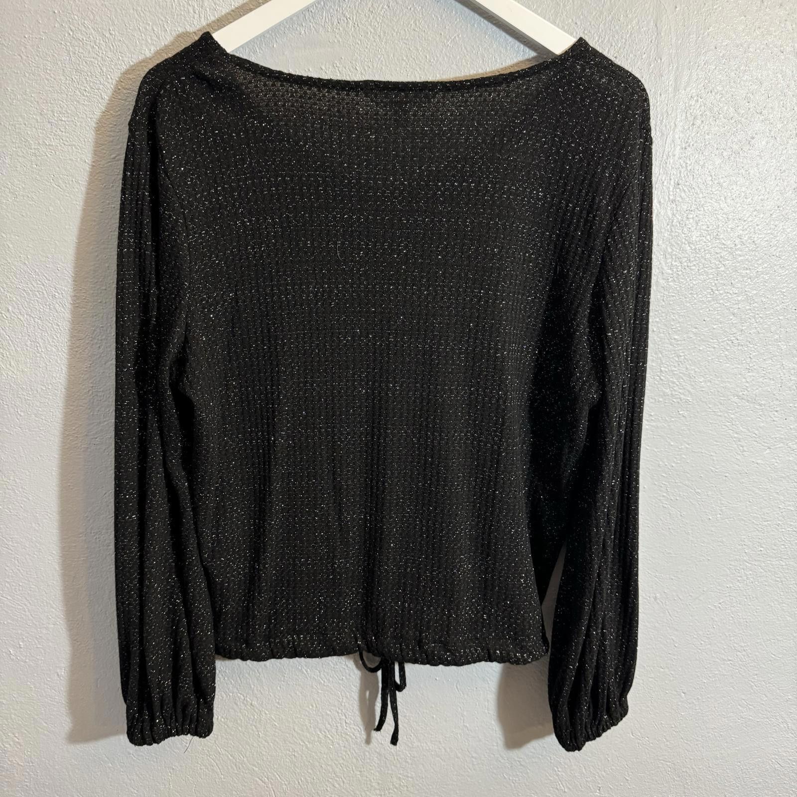 Designer LC Lauren Conrad Large Knit Puff Sleeve Black Silver Shimm Size L / US 10 / IT 46 - 10 Thumbnail