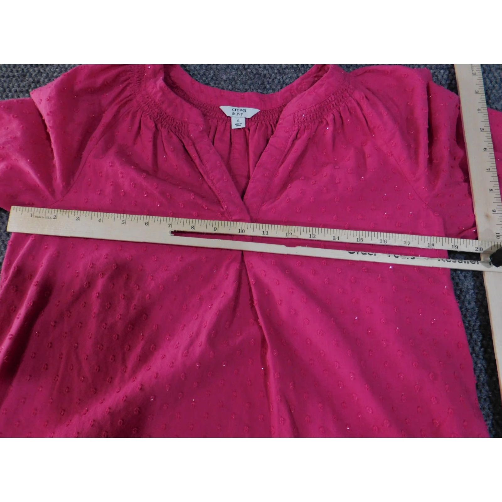 Vintage Crown & Ivy Blouse Womens Small Pink Swiss Dot Lined Short Sleeve Puff Sleeve V-Neck Embroidered Bodice Boho Peasant Size S / US 4 / IT 40 - 7 Thumbnail