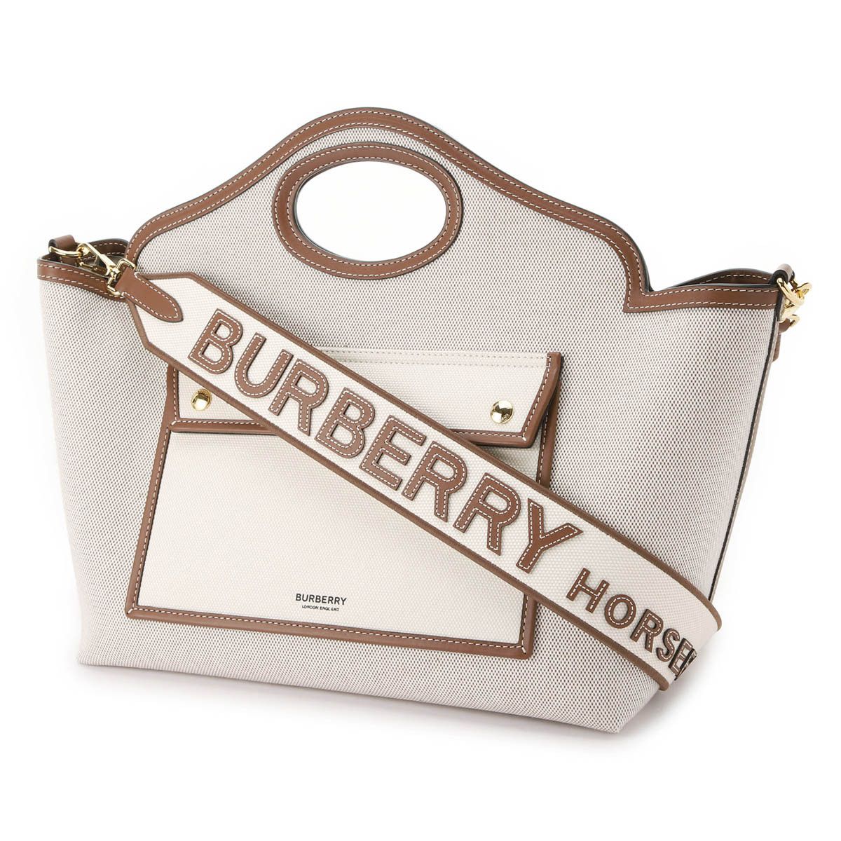Burberry Tote Bag 2way Fawn Ecru Pocket Small Beige