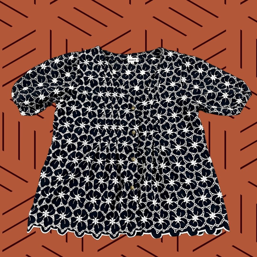 Vintage ANTHROPOLOGIE KINDRED Blouse Womens Small Blue White Floral Crochet Button Size S / US 4 / IT 40 - 1 Thumbnail