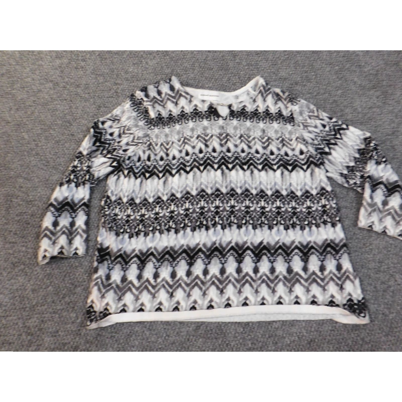 Vintage Alfred Dunner Sweater Shirt Womens Large Gray Striped Knit Crew Neck Pullover Cotton Knit Regular Modern Everyday Casual Size L / US 10 / IT 46 - 3 Thumbnail