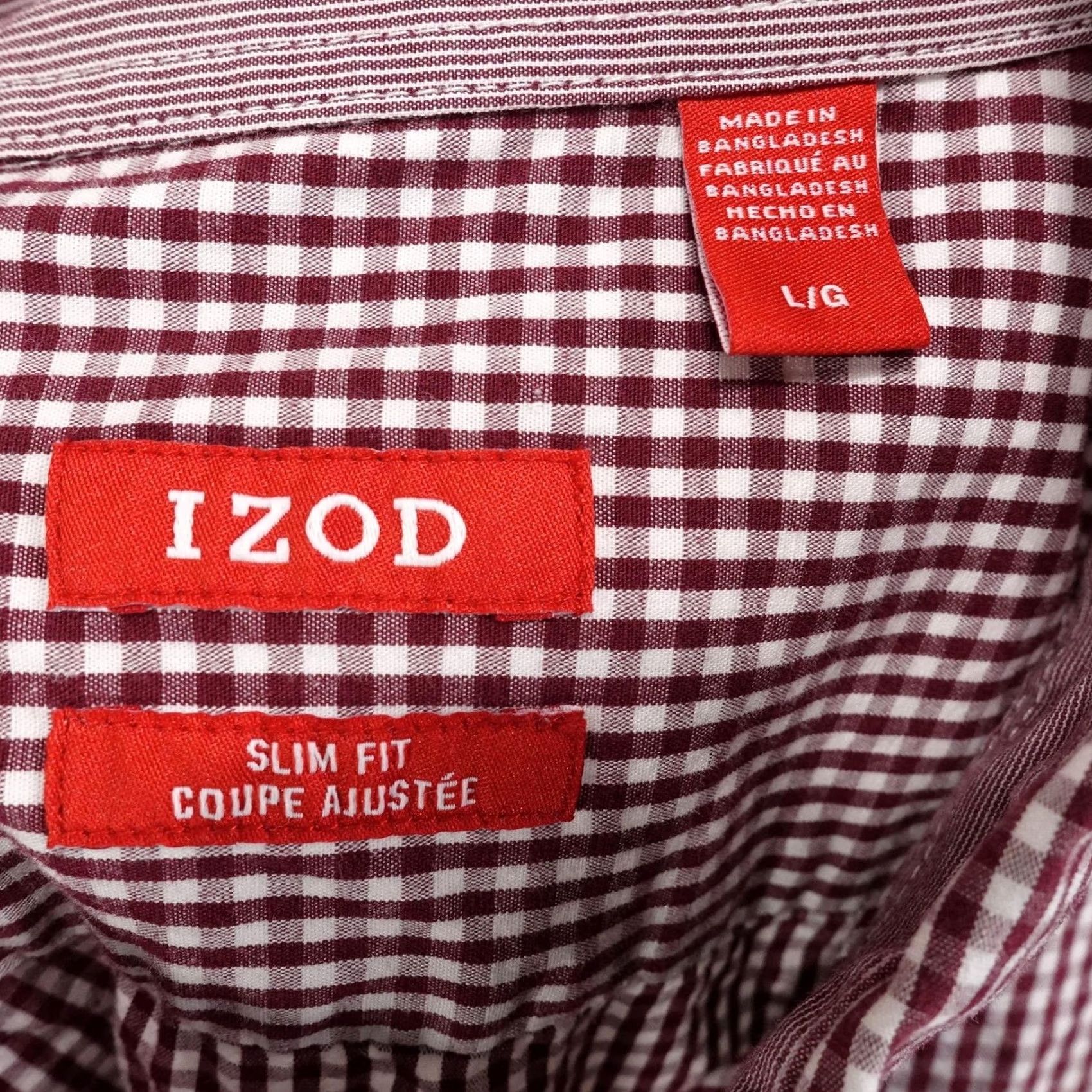 Izod IZOD Shirt Mens L Red Check Long Sleeve Button-Up Slim Fit Collared Pocket Size US L / EU 52-54 / 3 - 6 Thumbnail