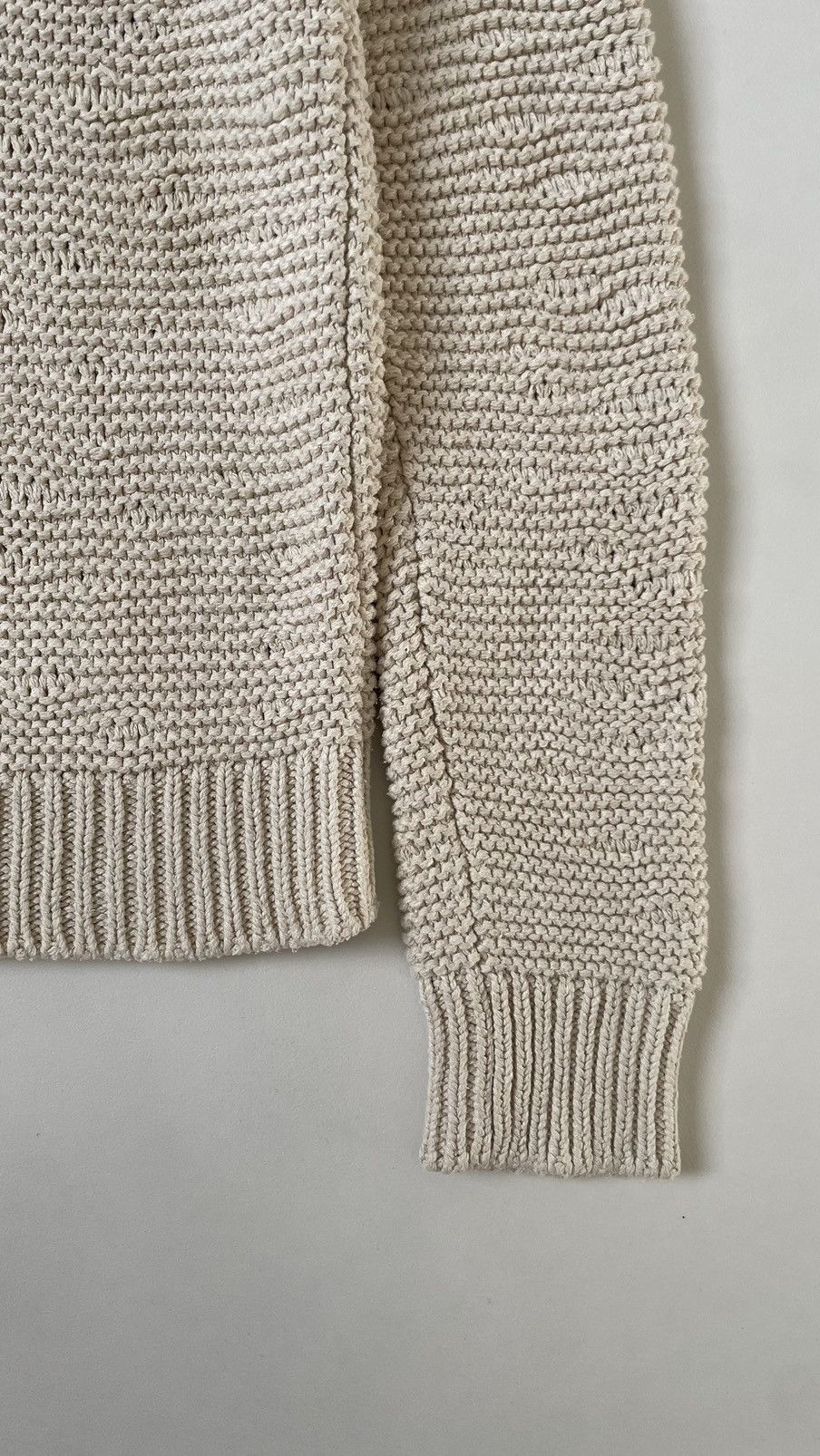Maison Margiela Sample Textured Cream Cotton V Neck Sweater Size US M / EU 48-50 / 2 - 7 Thumbnail