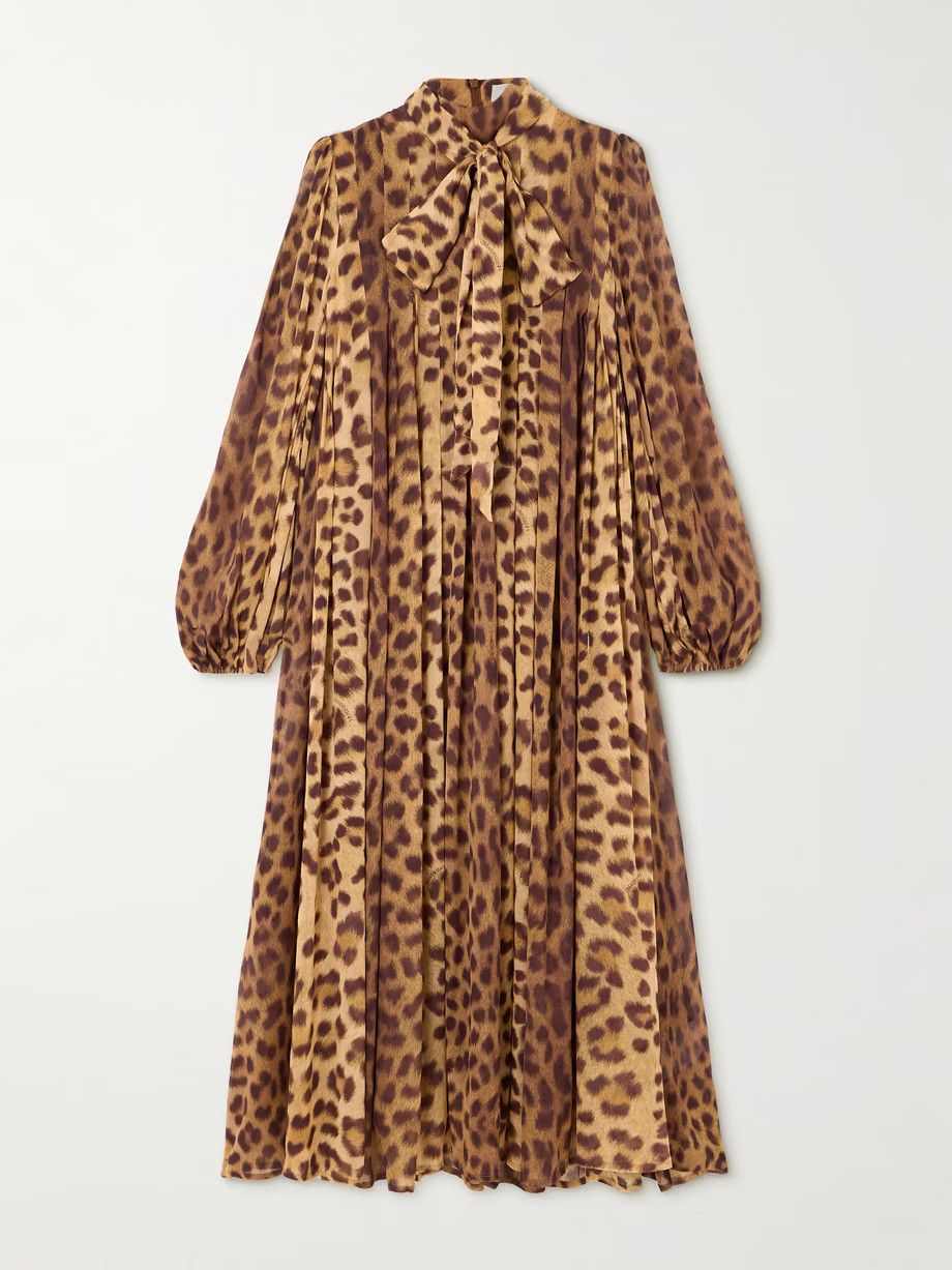 Zimmermann oc11z0925 Crush Tie Neck Midi Dress in Leopard Size S / US 4 / IT 40 - 1 Thumbnail