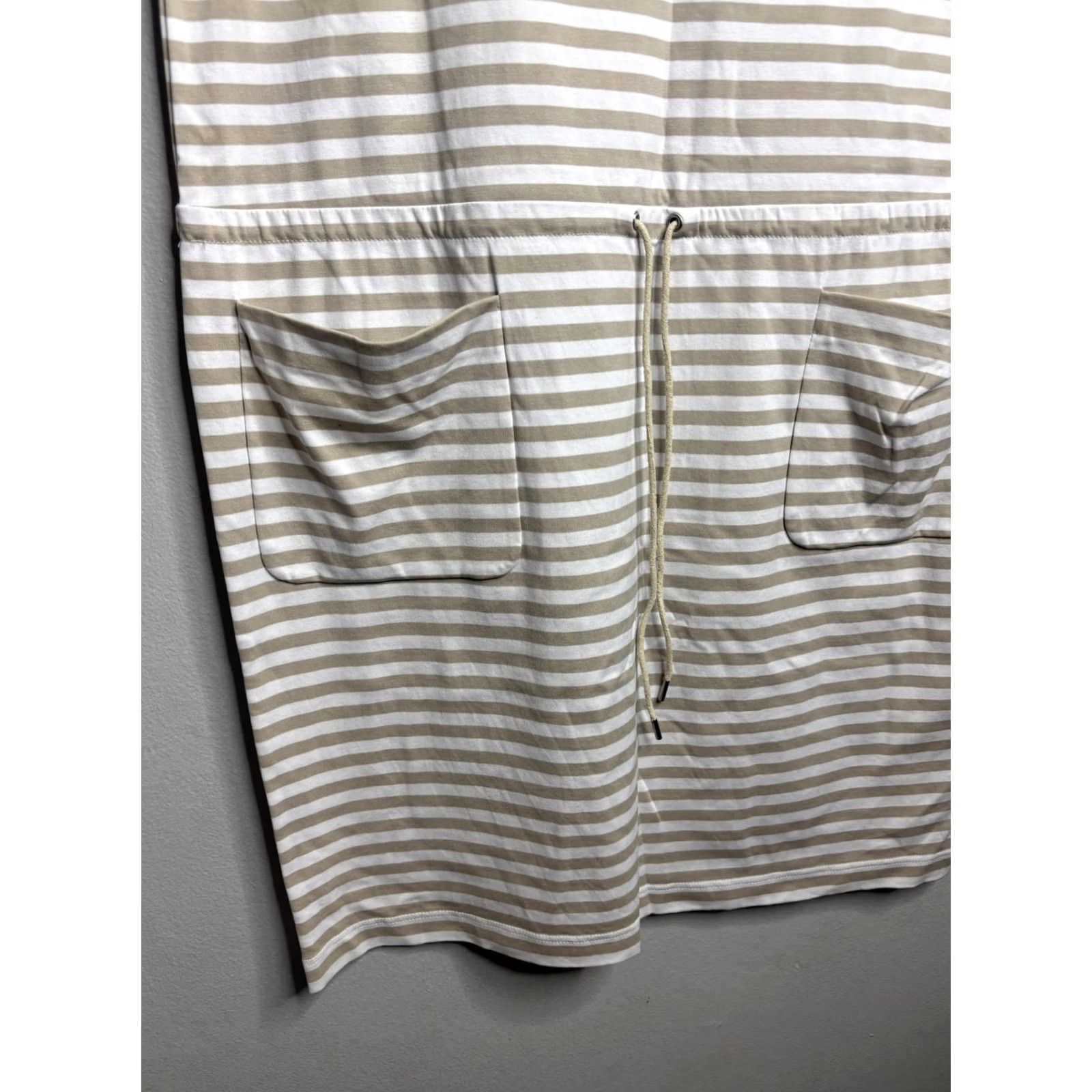 Vintage Lafayette 148 Womens Medium Beige White Stripe Shirt Dress Size M / US 6-8 / IT 42-44 - 2 Thumbnail
