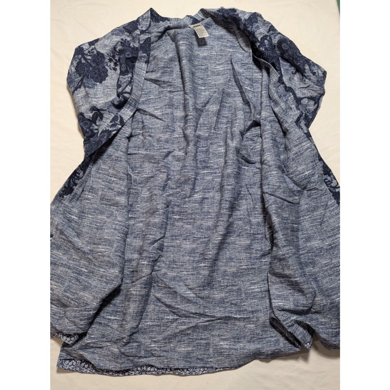 Vintage Chico's Open-front Kimono Robe - Women S/M Blue Floral Boho Duster Cardigan EUC Size M / US 6-8 / IT 42-44 - 4 Thumbnail