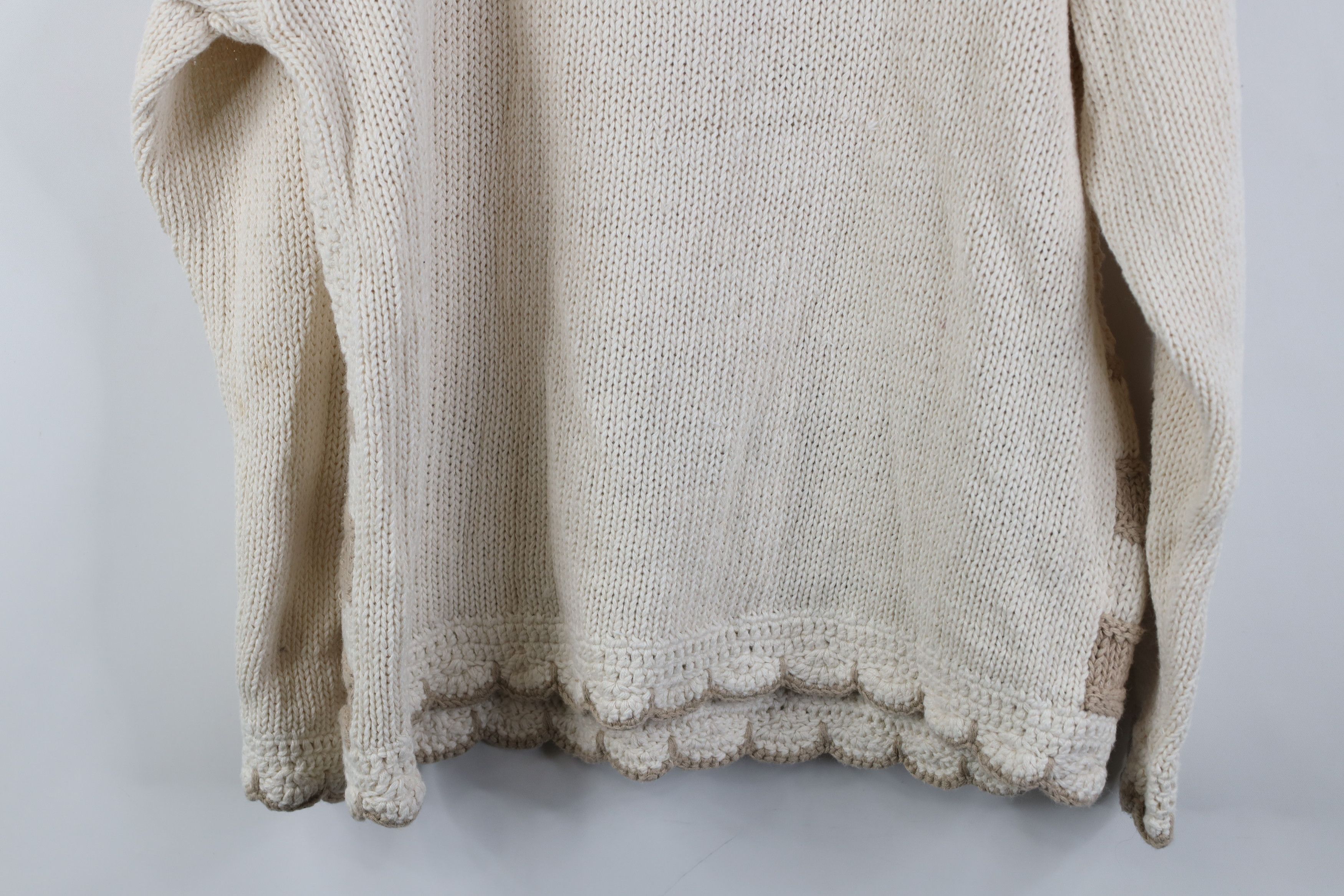 Vintage Vintage 90s Country Primitive Flower Knit Sweater Cream Size L / US 10 / IT 46 - 12 Thumbnail