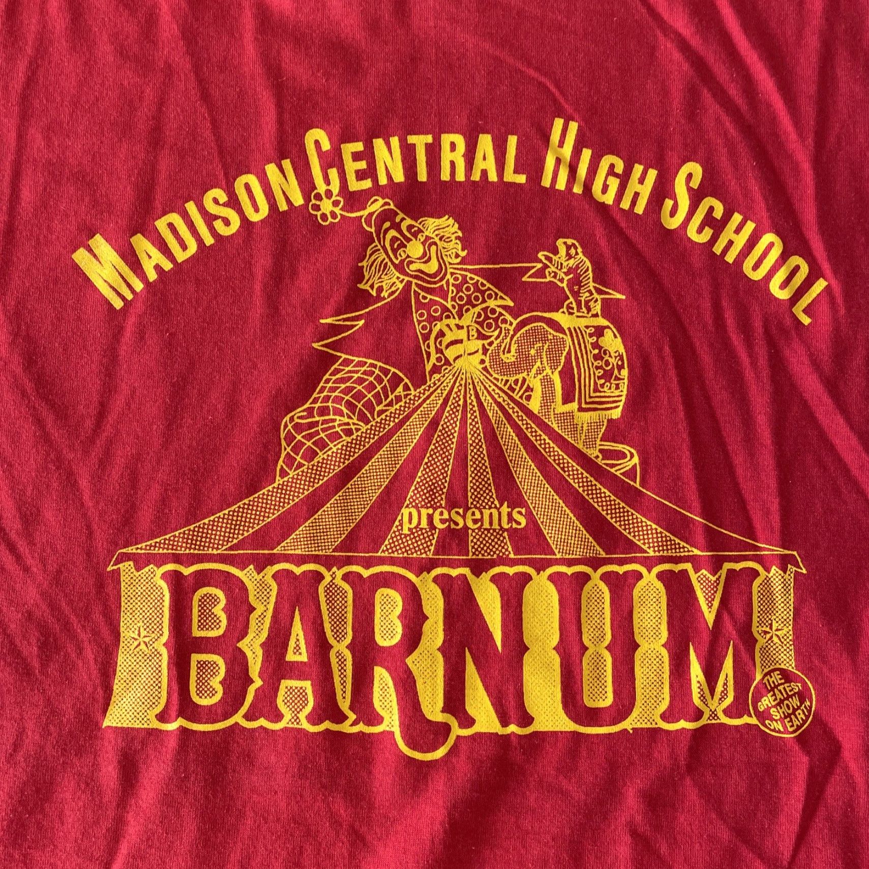 Fruit Of The Loom VINTAGE Fruit of the Loom Shirt Unisex Adults XL Red 90s Circus Clown - Madison Central High Netherlands? Size US XL / EU 56 / 4 - 2 Thumbnail