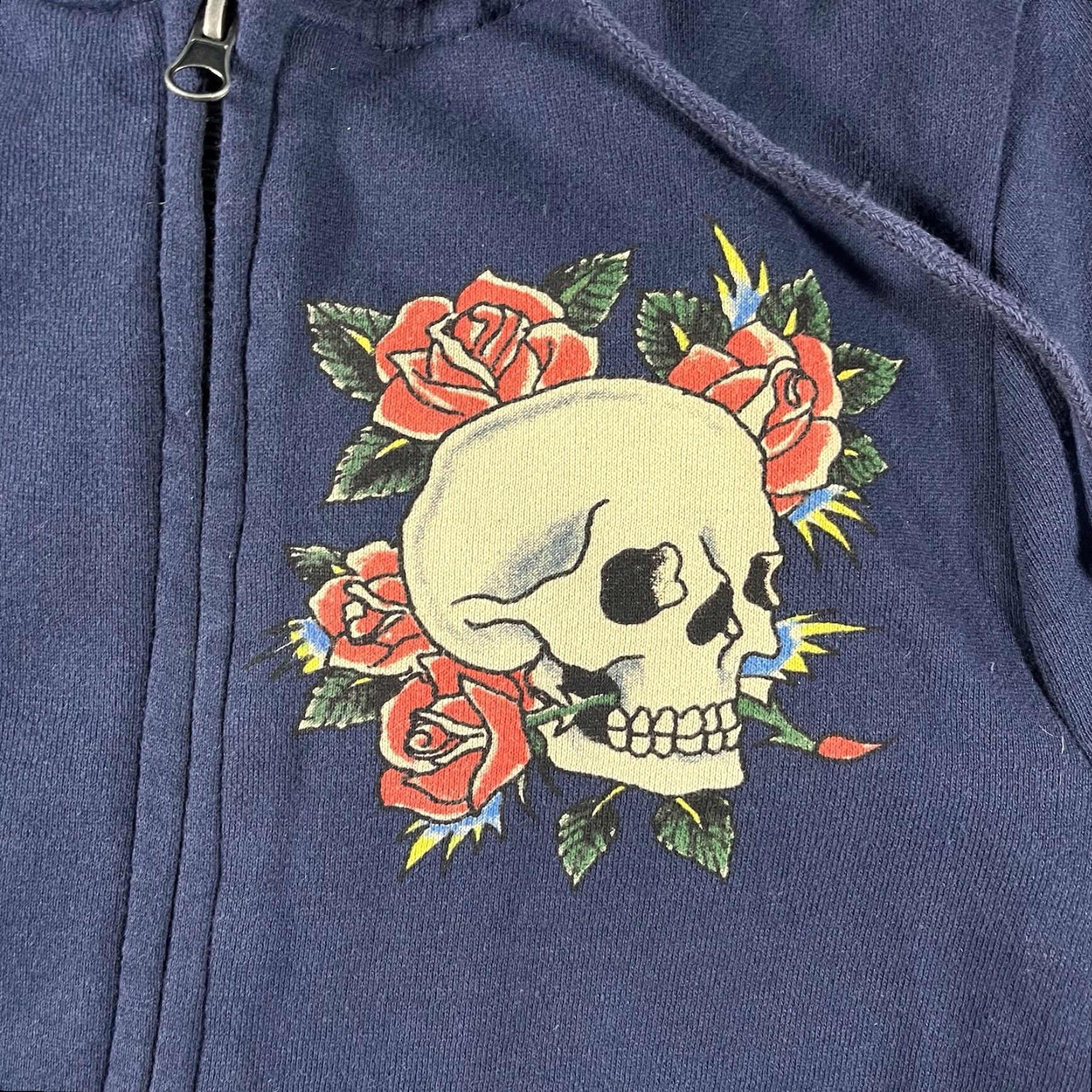 Ed Hardy VINTAGE Ed Hardy by Christian Audigier Tattoo Skull Rose Hoodie Women M Blue Full Zip Hooded Sweatshirt 90s Tattoo Theme Size M / US 6-8 / IT 42-44 - 5 Thumbnail