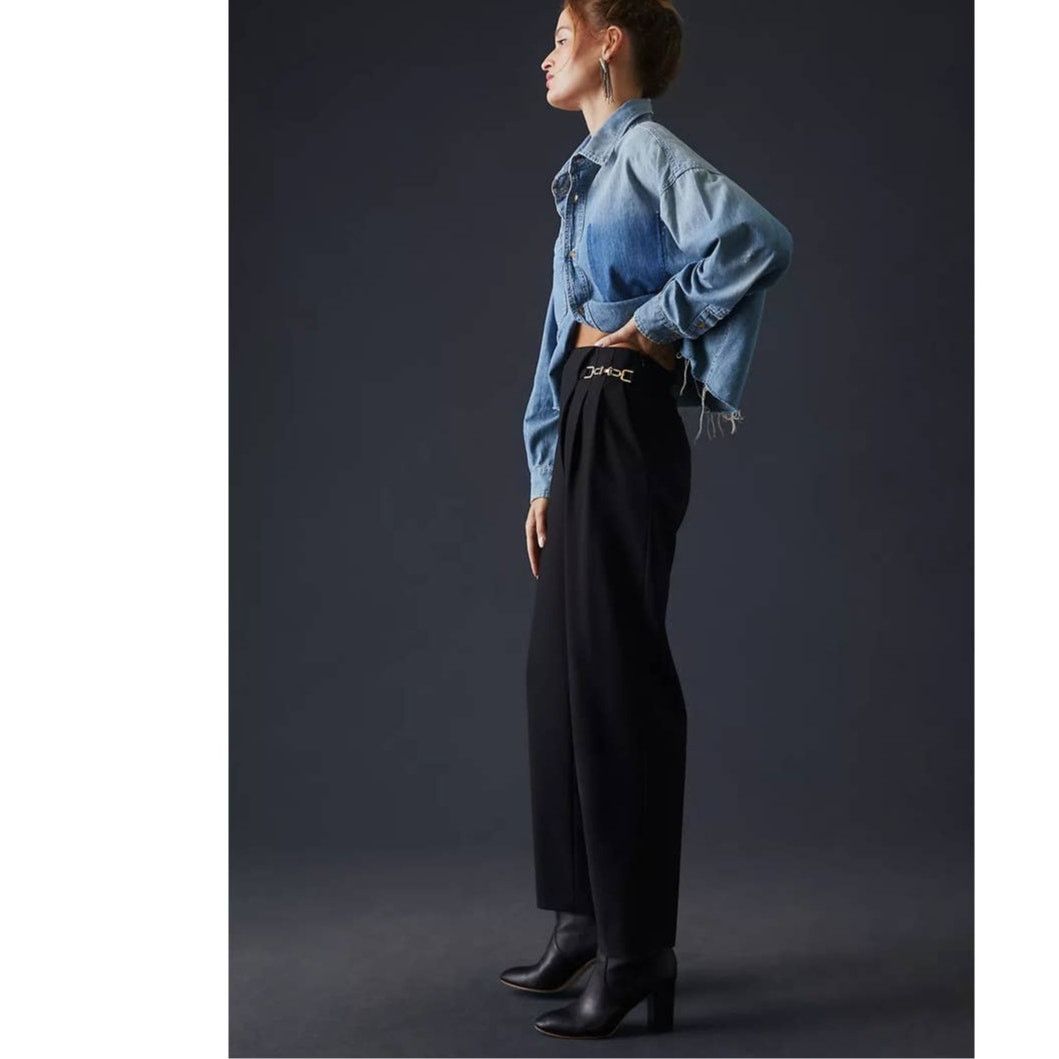 Anthropologie New Anthropologie Exquise Straight-Leg Trouser $180 XL Black Size 38" / US 16 / IT 52 - 4 Thumbnail