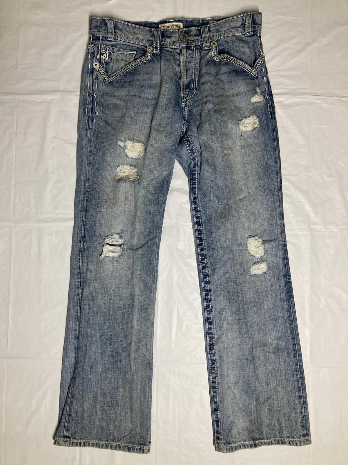 Designer Men’s Size 33 x 32 MEK Denim Salem Bootcut Jeans Distressed Size US 33 - 1 Thumbnail