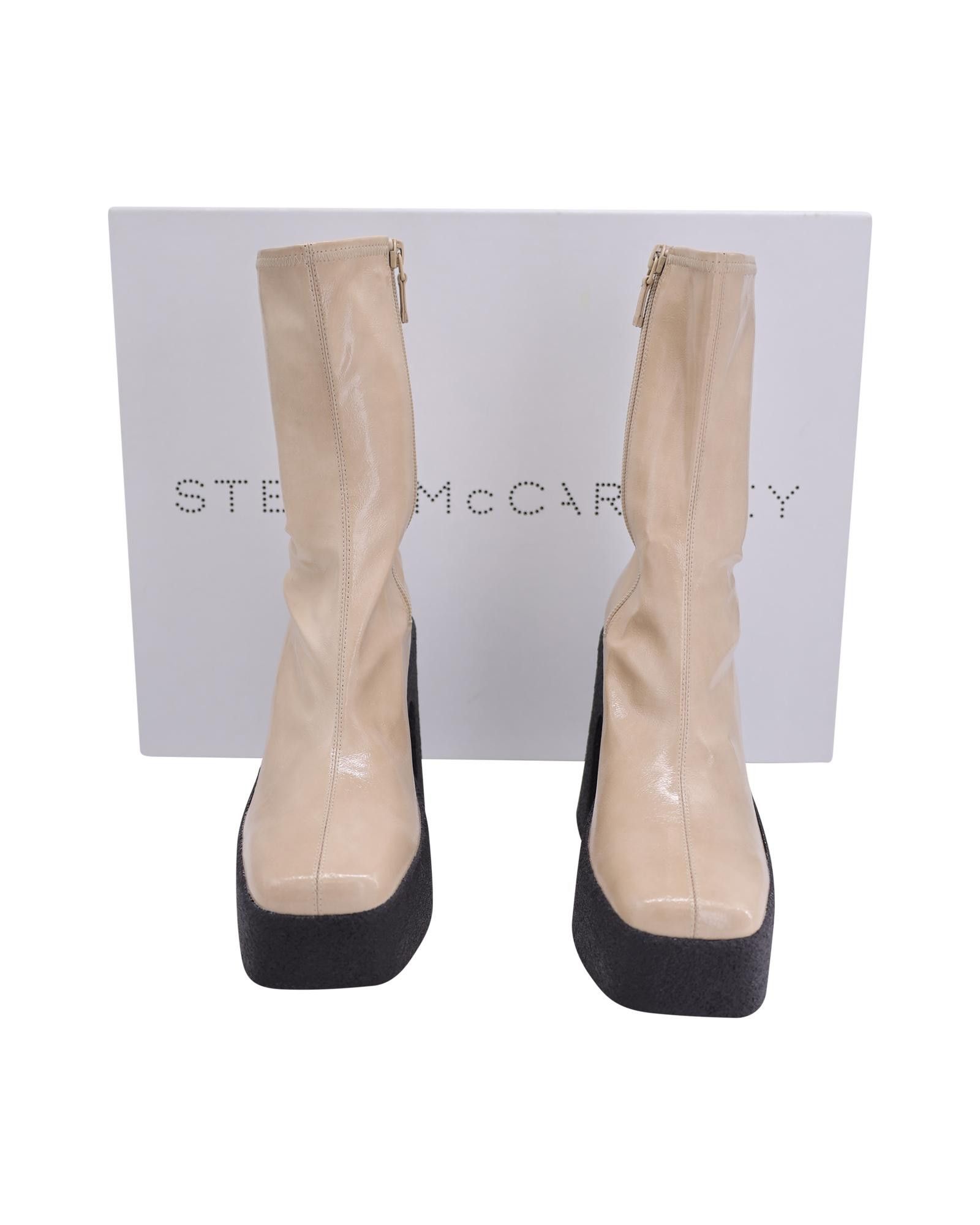 image of 60S-Inspired Beige Platform Ankle Boots In Vegetarian Leather By Stella Mccartney, Women's (Size 7)