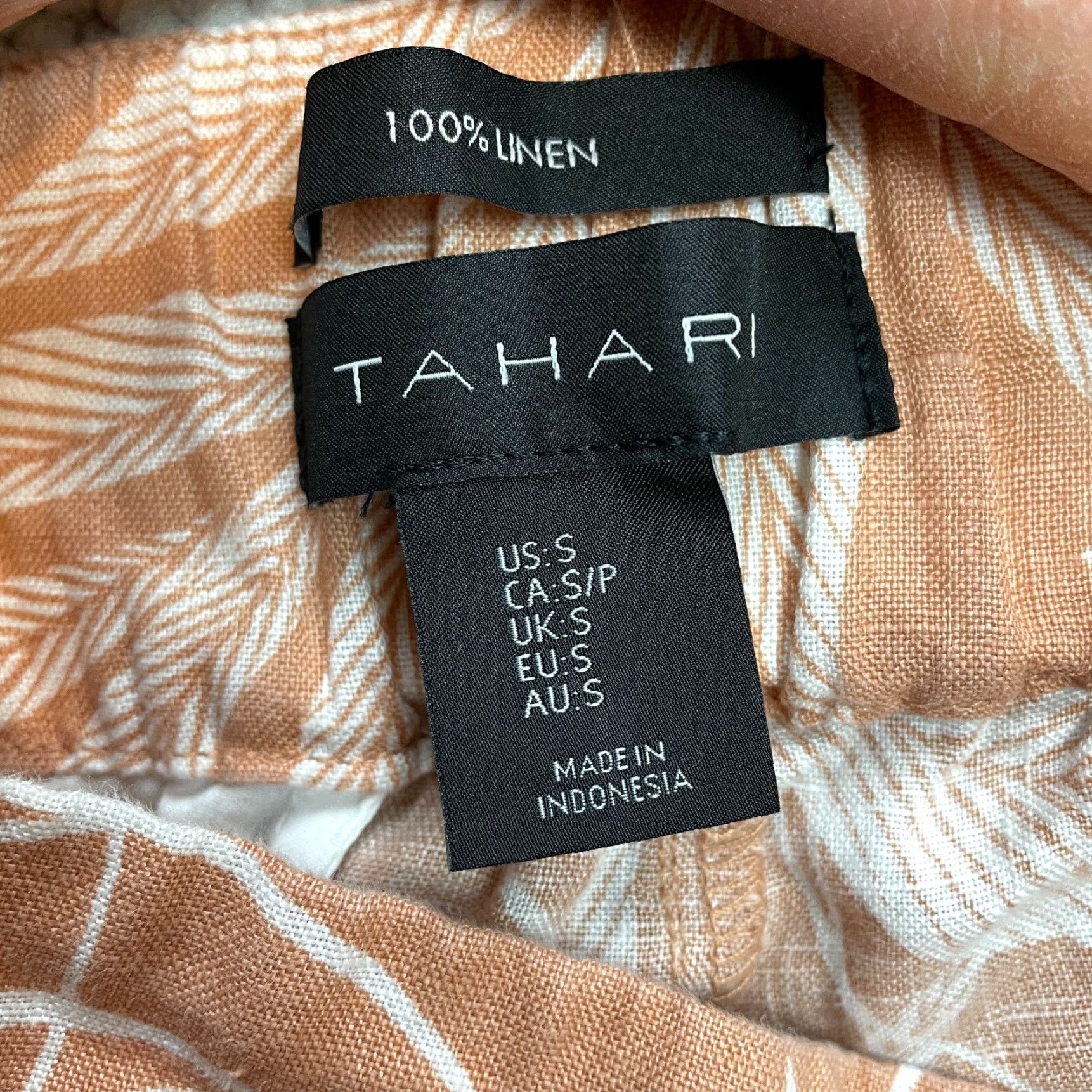 Vintage TAHARI Short Womens Small Orange Linen Palm Print High Waist Belt Tropical Size 28" / US 6 / IT 42 - 3 Thumbnail