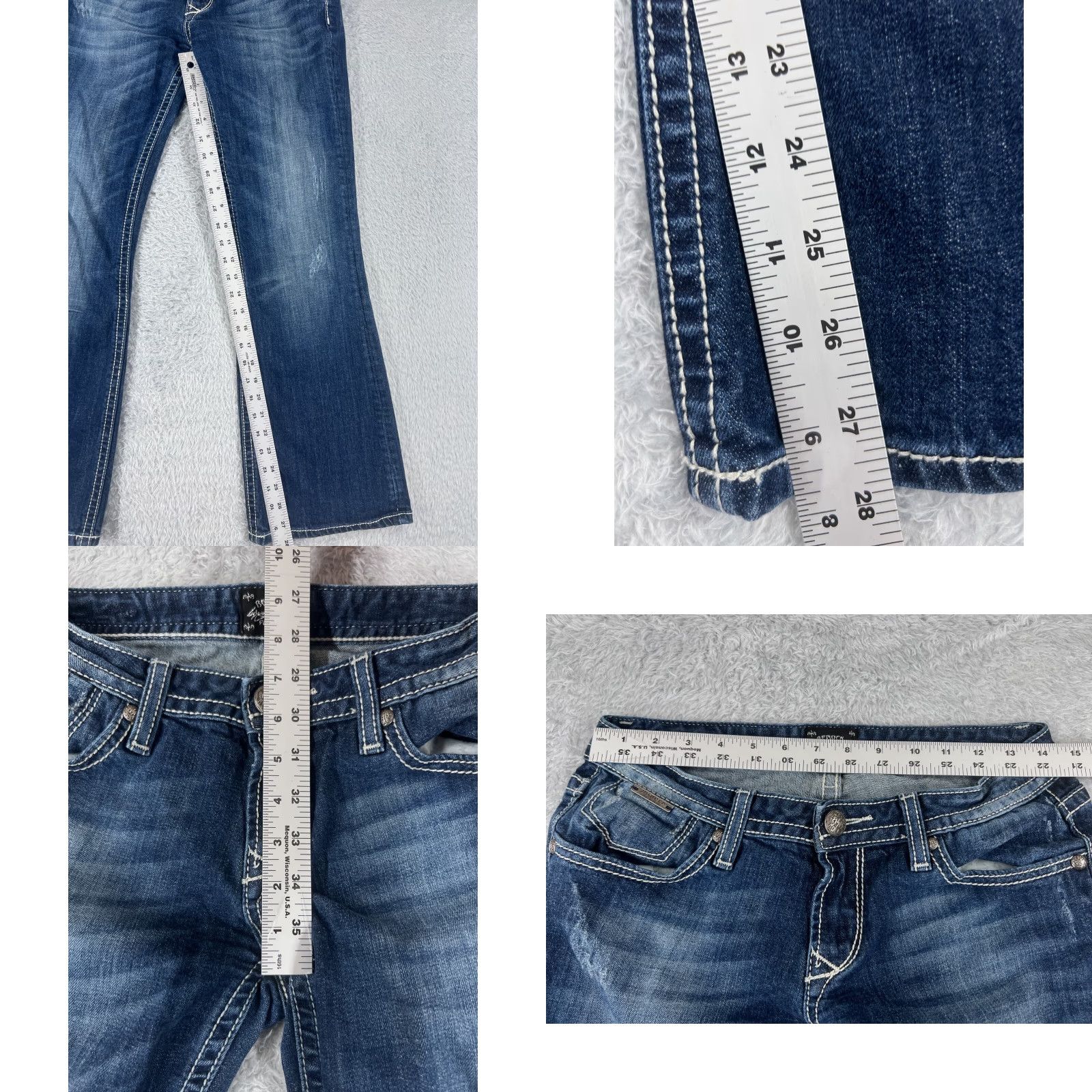 Denime ReRock Jeans Women's Blue Denim Bootcut 28x28 Low Rise Distressed 6 Regular 5-Pocket Comfort Stretch N/A Size 28" / US 6 / IT 42 - 8 Thumbnail